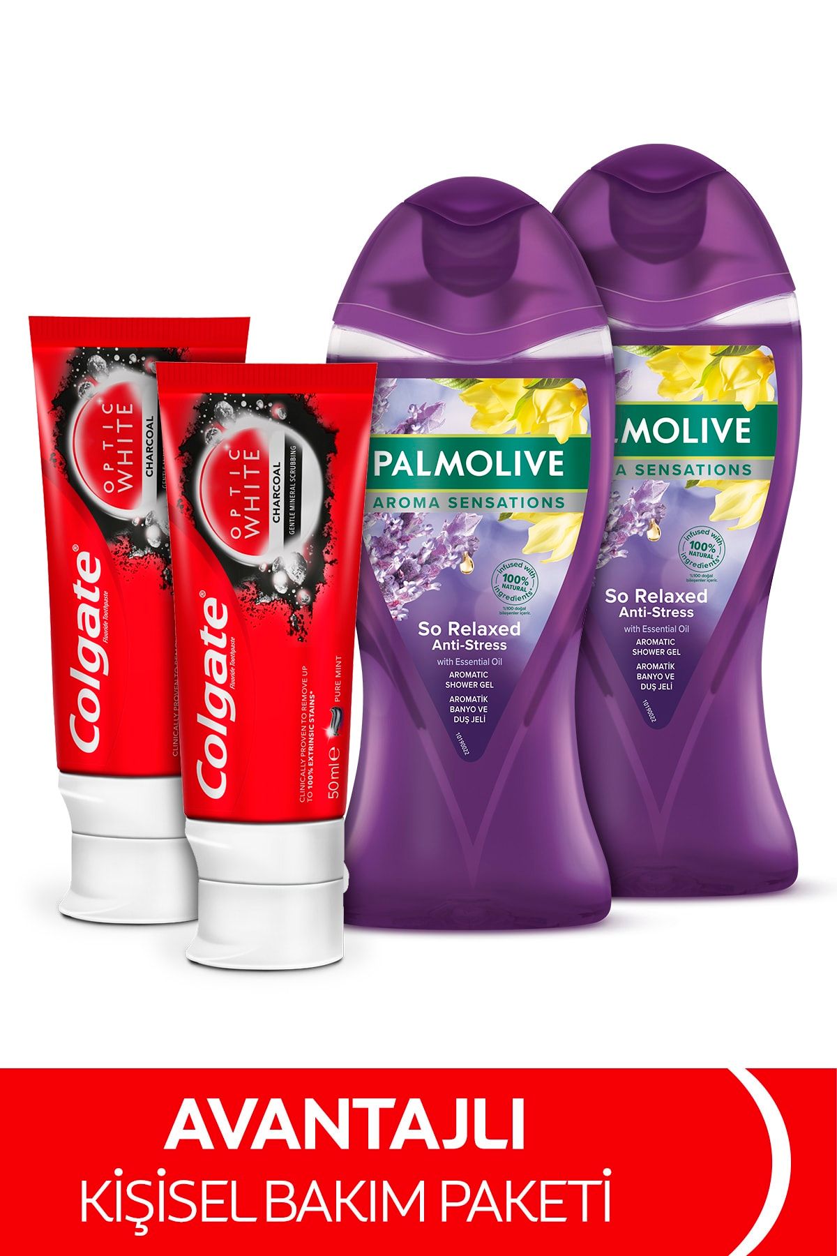 Colgate Optic White Beyazlatıcı Diş Macunu 50 Ml X2 Adet+palmolive Banyo Ve Duş Jeli 250 Ml X2 Adet