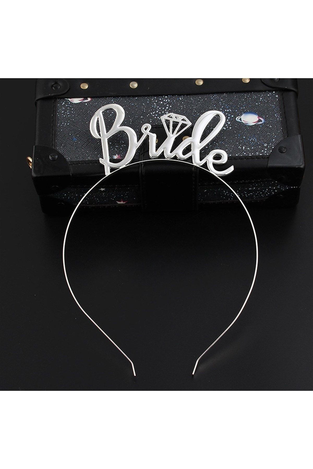 Huzur Party Store Bride Yazılı Metal Taç Gümüş Renkli Gri Renginde Bekarlığa Veda Partisi Konsepti Kaliteli Taç