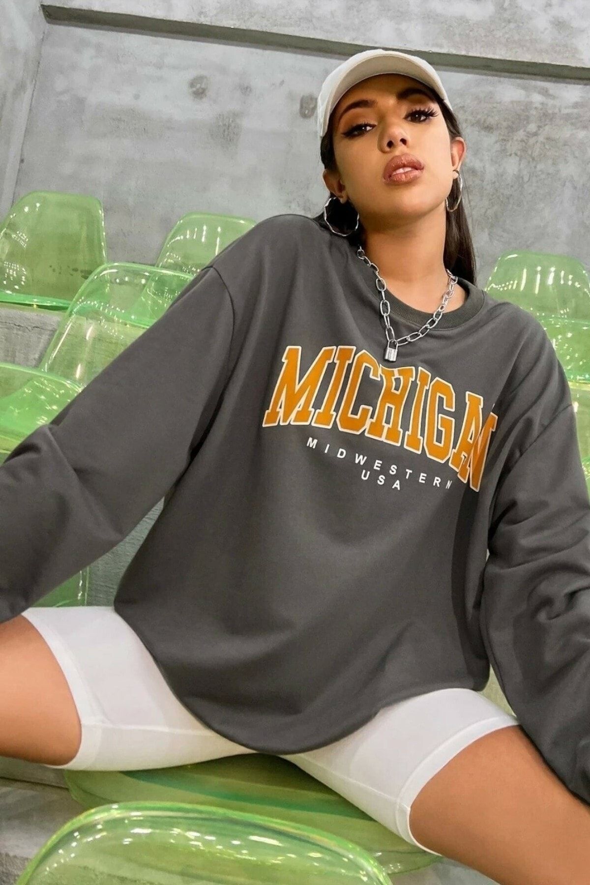 MODAGEN Kadın Antrasit Michigan Oversize Sweatshirt