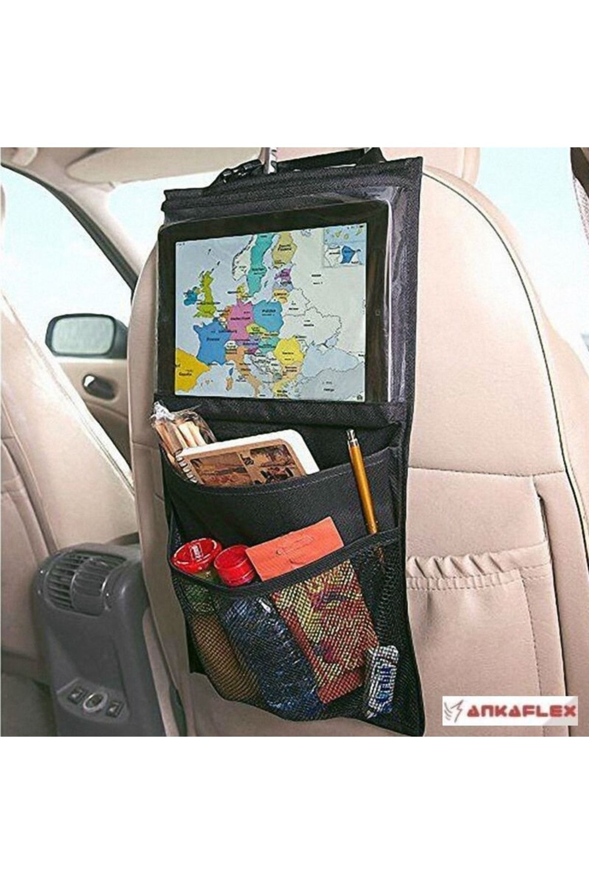 Ankaflex 2 Adet Araba Koltuk Arkası Şeffaf Koruyucu Kılıf Tablet Tutucu Stand Araç Içi Düzenleyici Organizer