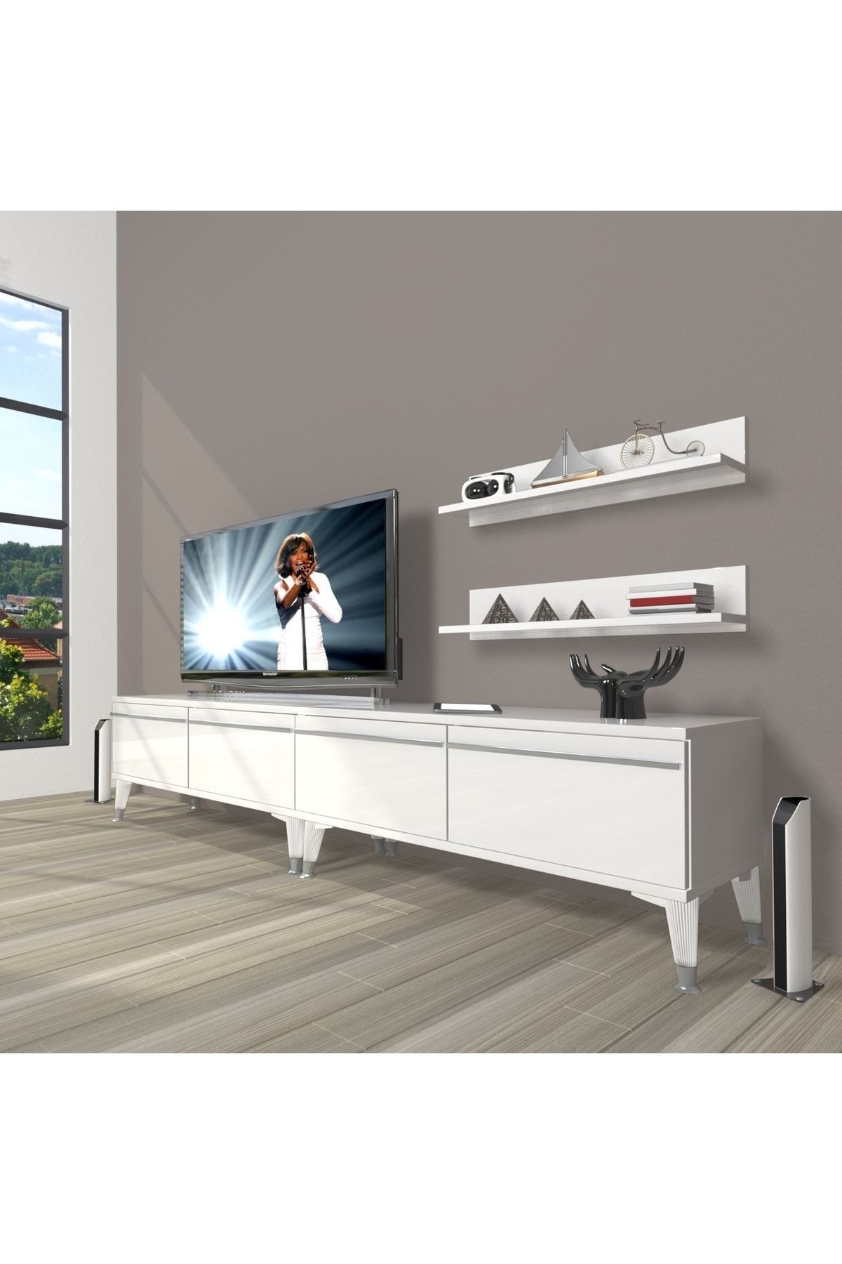 Decoraktiv Eko 200t Mdf Silver Tv Ünitesi Tv Sehpası - Parlak Beyaz