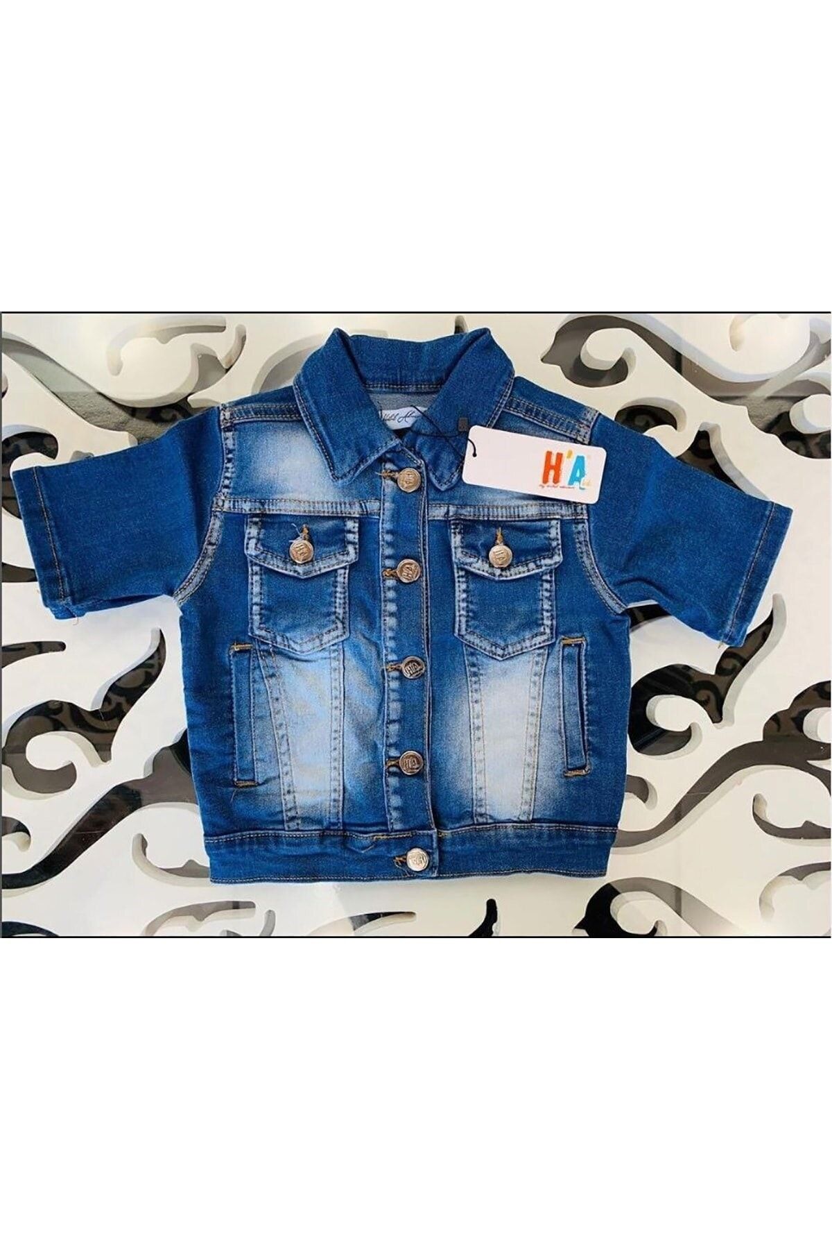 Jaju Baby Hilal Akıncı Kids Unisex Çocuk Kısakollu Likralı Mavi Kot Ceket