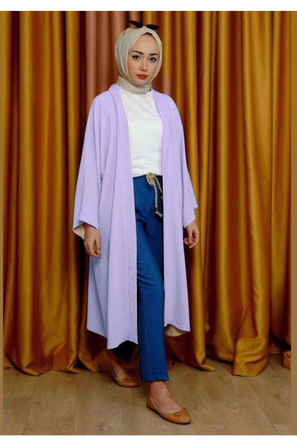 CNG MODA Kadın Lila Ayrobin Kuşaklı Kimono