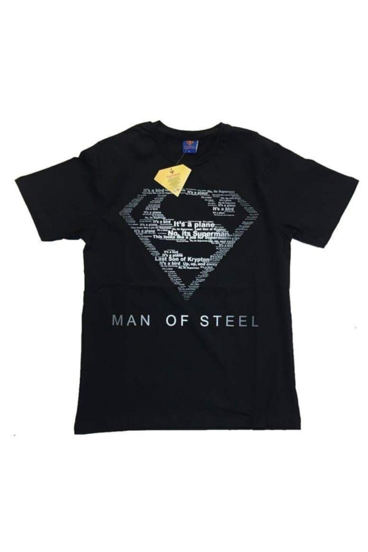 Genel Markalar Erkek Siyah Orijinal Lisanslı Tshirt man Of Steel