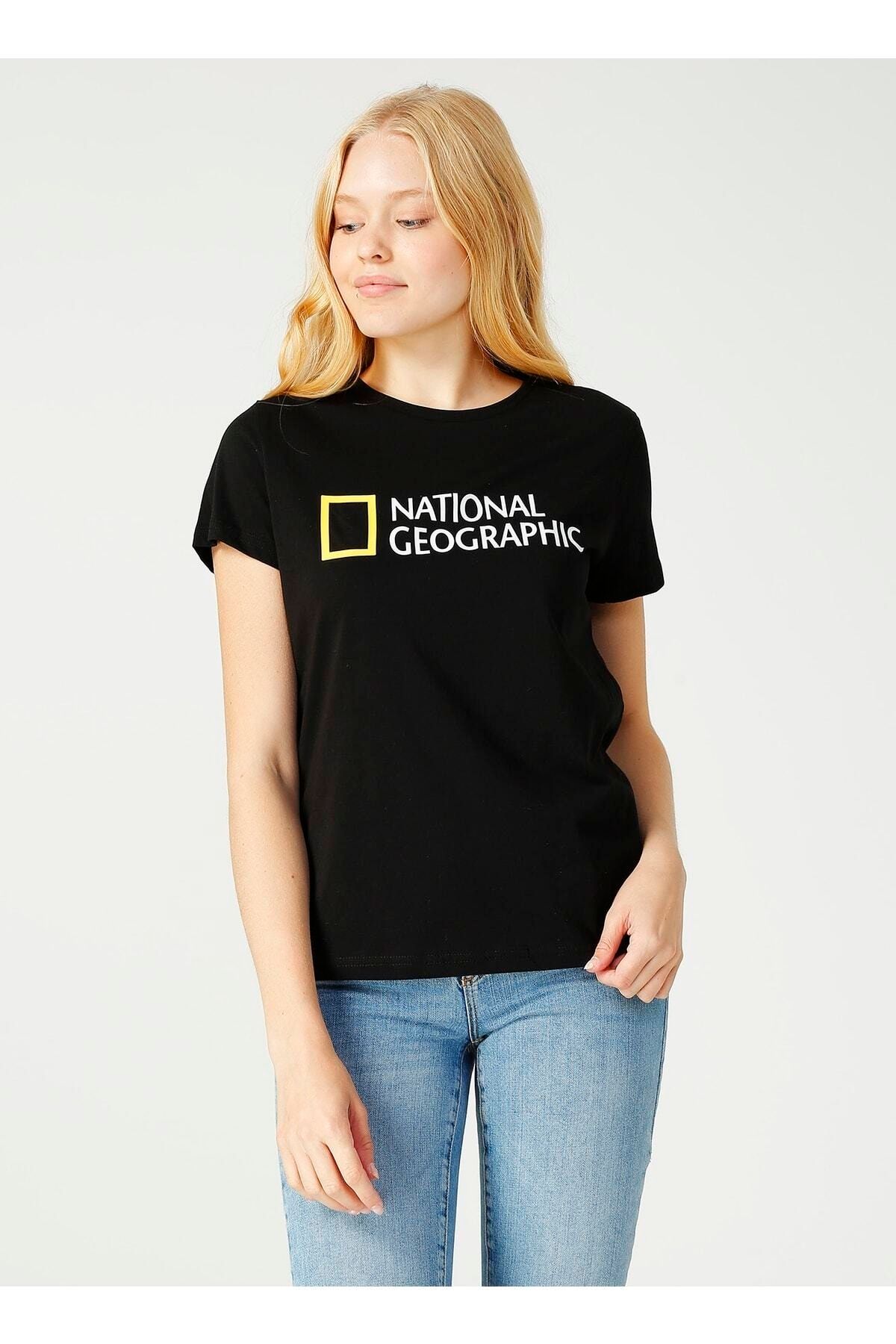 National Geographic W-superior Bisiklet Yaka Standart Kalıp Baskılı Siyah Kadın T-shirt