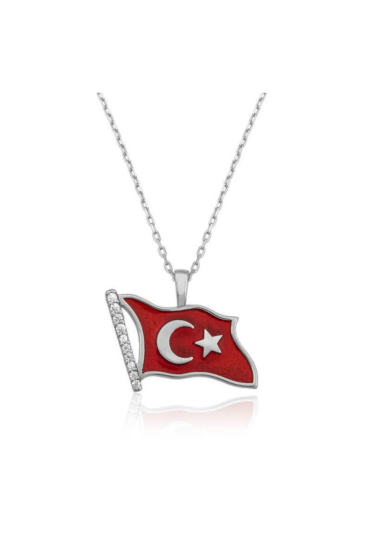 Gumush Gümüş Türk Bayrağı Kolye