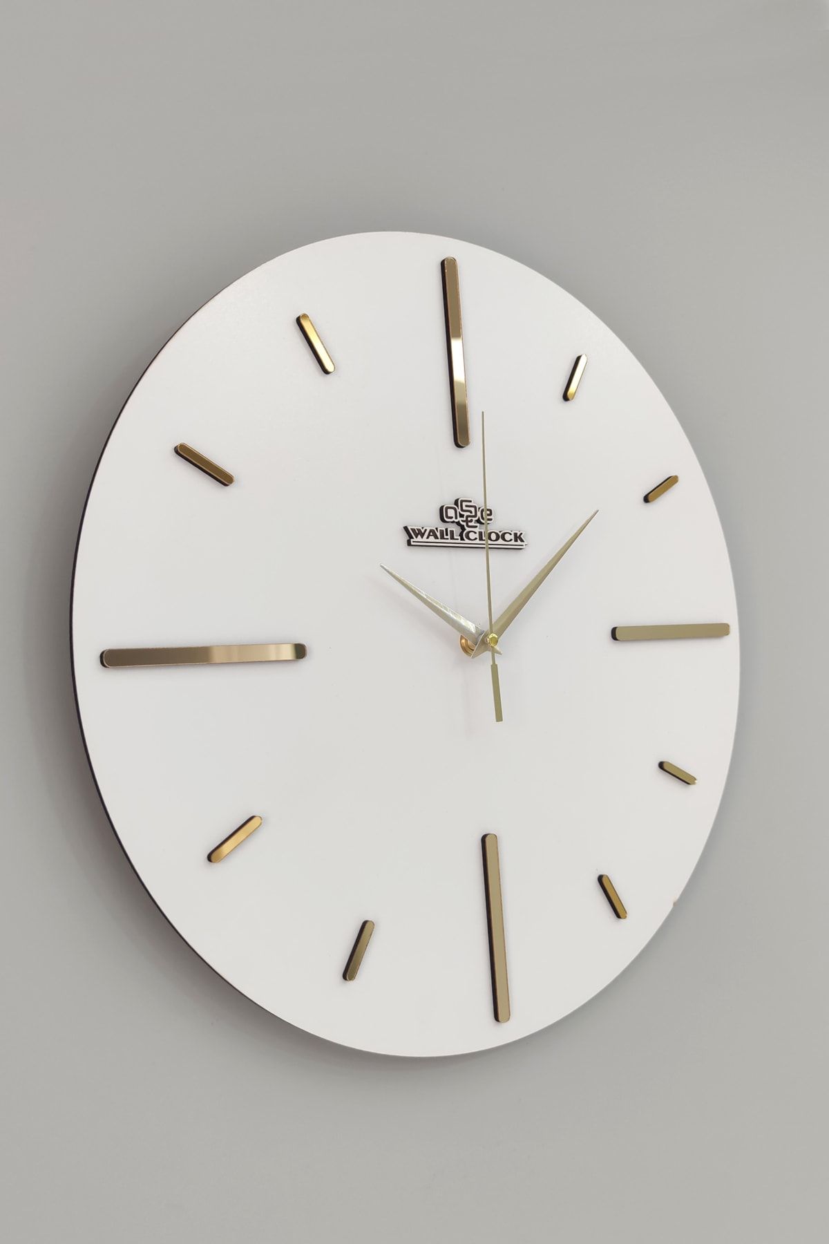aSSe Tasarım Özel Aynalı Duvar Saati Beyaz & Gold Sessiz Mekanizma 37x37cm