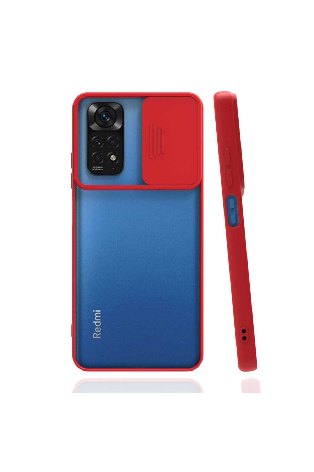 Fibaks Xiaomi Redmi Note 11s Uyumlu Sürgülü Kamera Korumalı Arkası Buzlu Renkli Kılıf