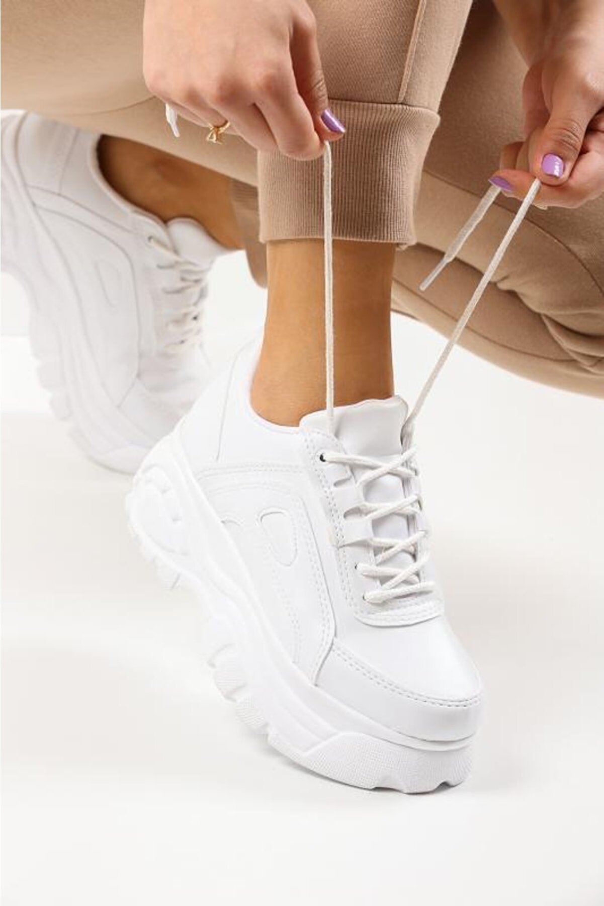 Ayax Beyaz Yüksek Taban Kadın Sneaker