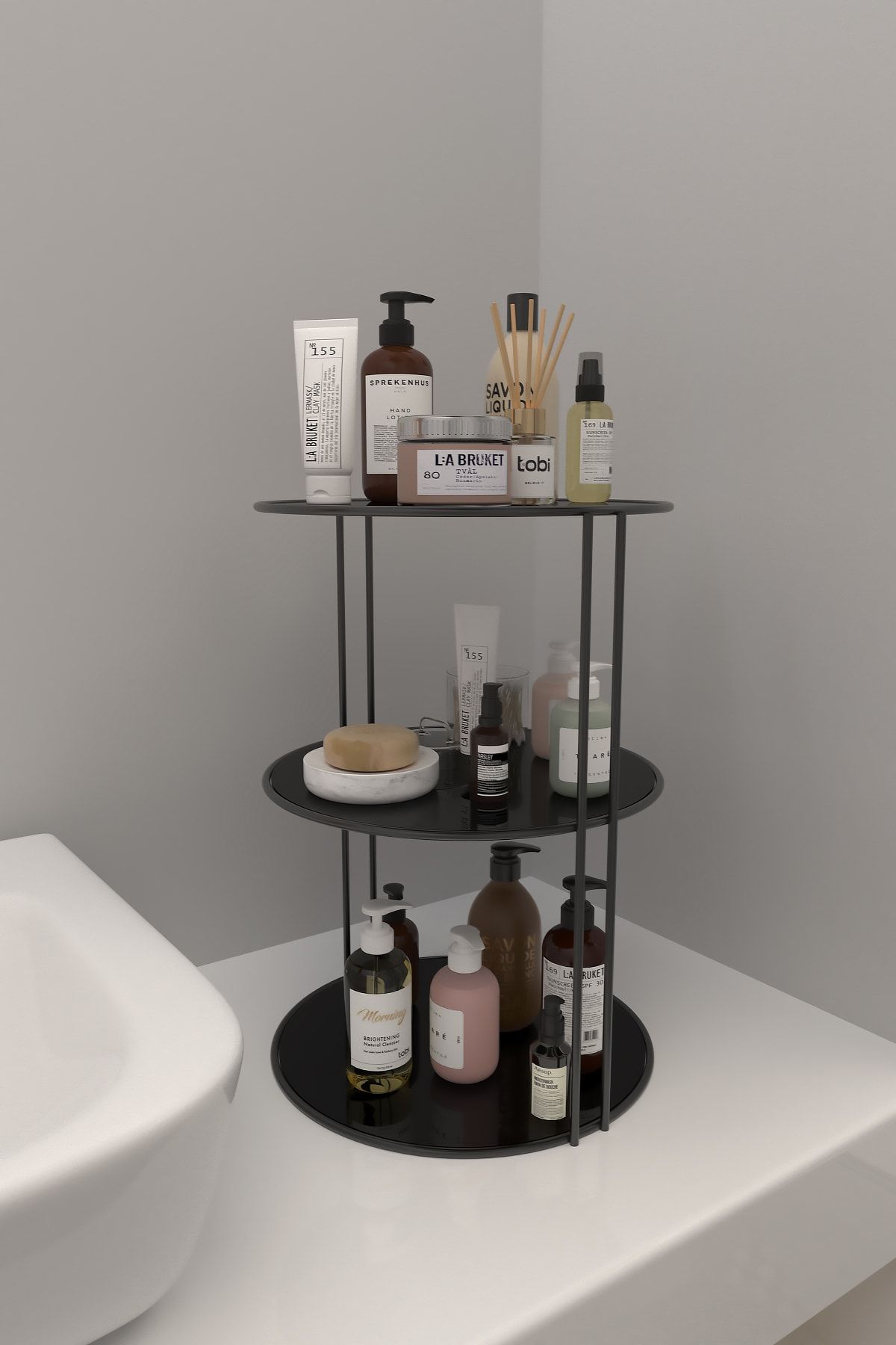 morpanda 3 Katlı 40 Cm Banyo Düzenleyici Organizer Takı Kozmetik Kitaplık Havlu Mutfak Rafı Standı Baharatlık