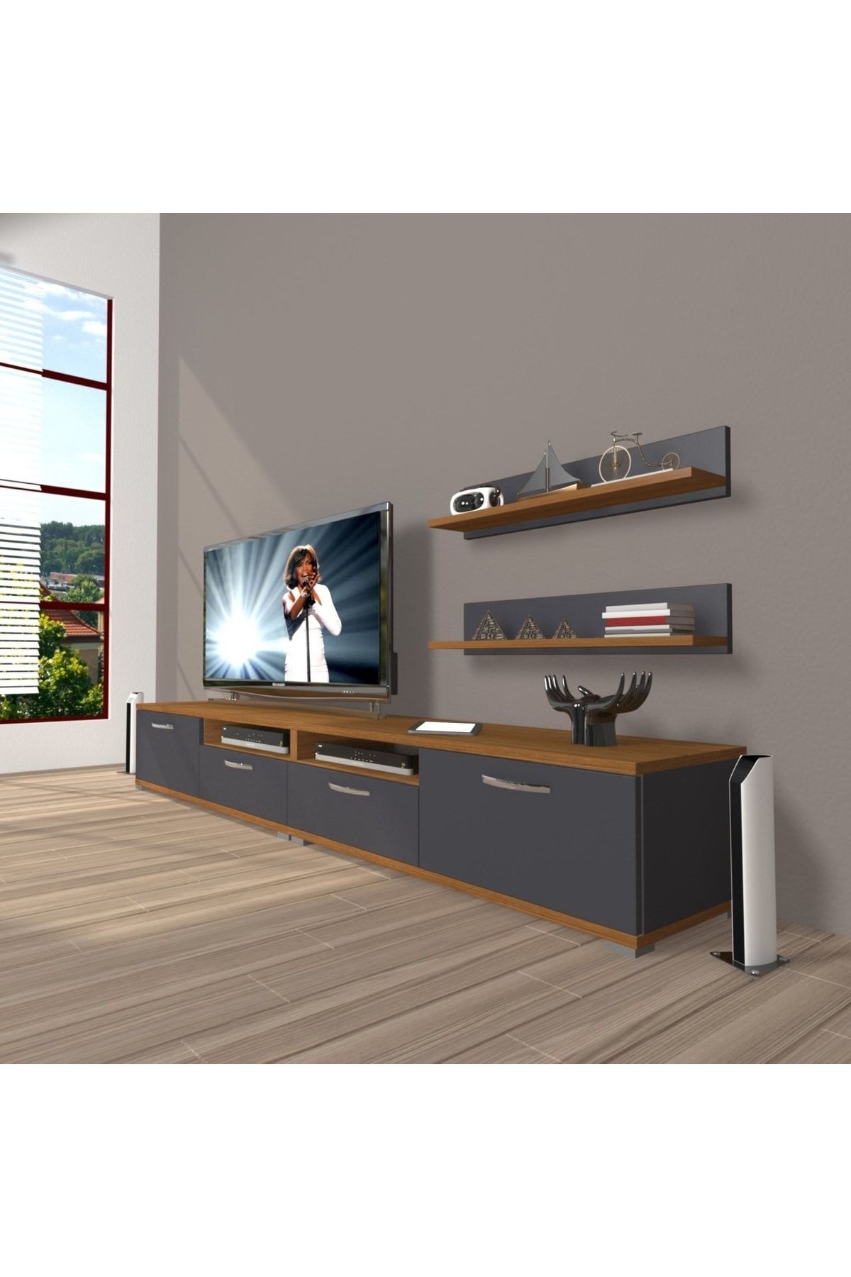 Decoraktiv Eko 200r Mdf Tv Ünitesi Tv Sehpası - Ceviz - Antrasit