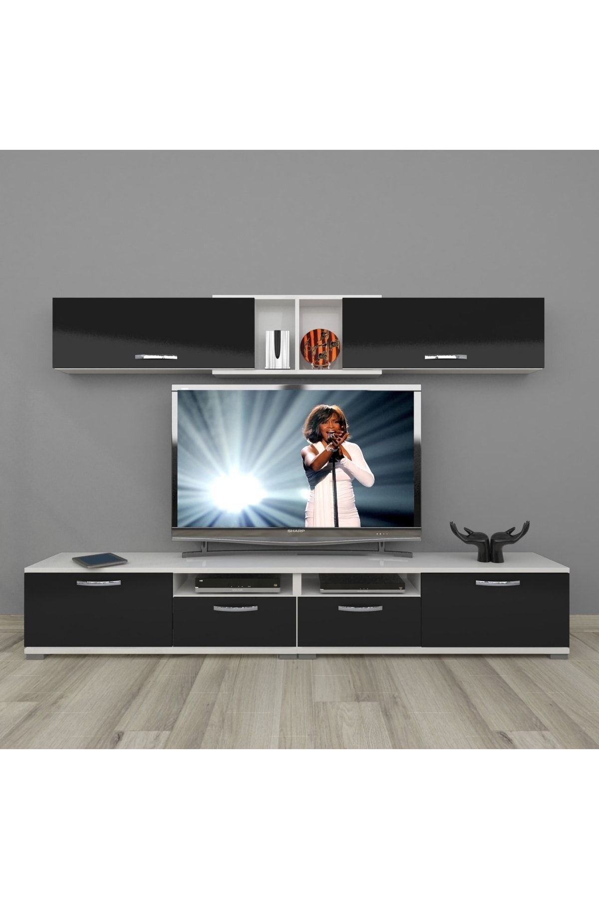 Decoraktiv Eko 5220 Slm Krom Ayaklı Tv Ünitesi Tv Sehpası - Beyaz - Siyah
