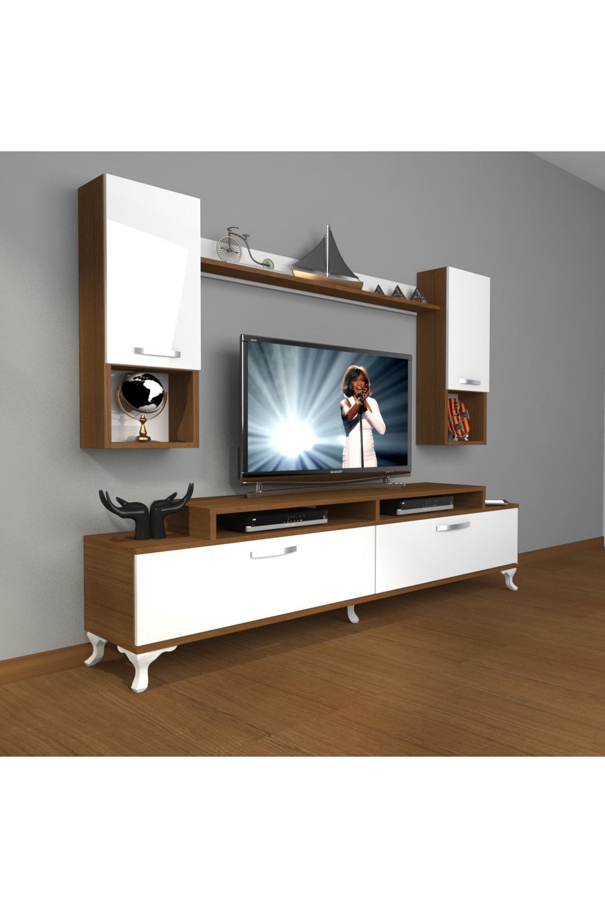 Decoraktiv Ekoflex 5da Mdf Rustik Tv Ünitesi Tv Sehpası - Ceviz - Beyaz