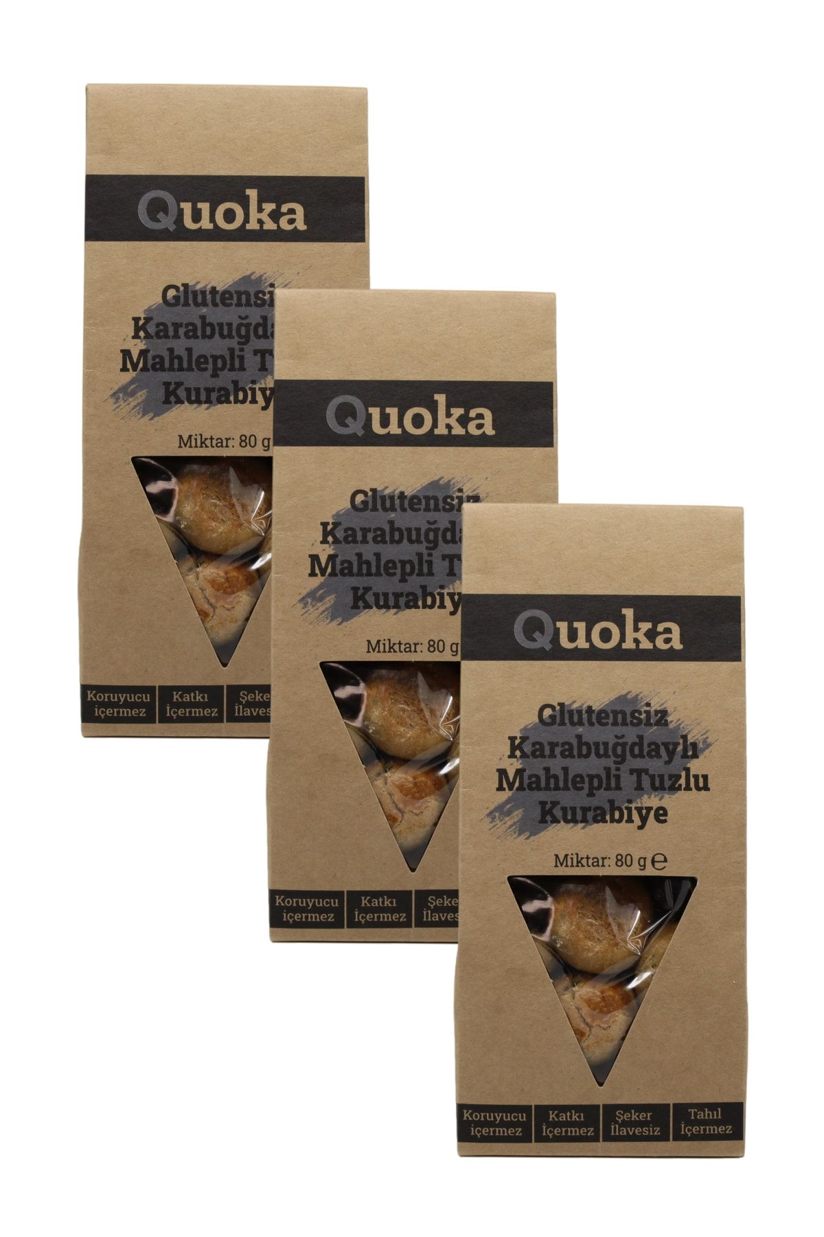 QUOKA Glutensiz Şekersiz Karabuğday Unundan Çörek Otlu Mahlepli Tuzlu Kurabiye 3 Paket X 80gr