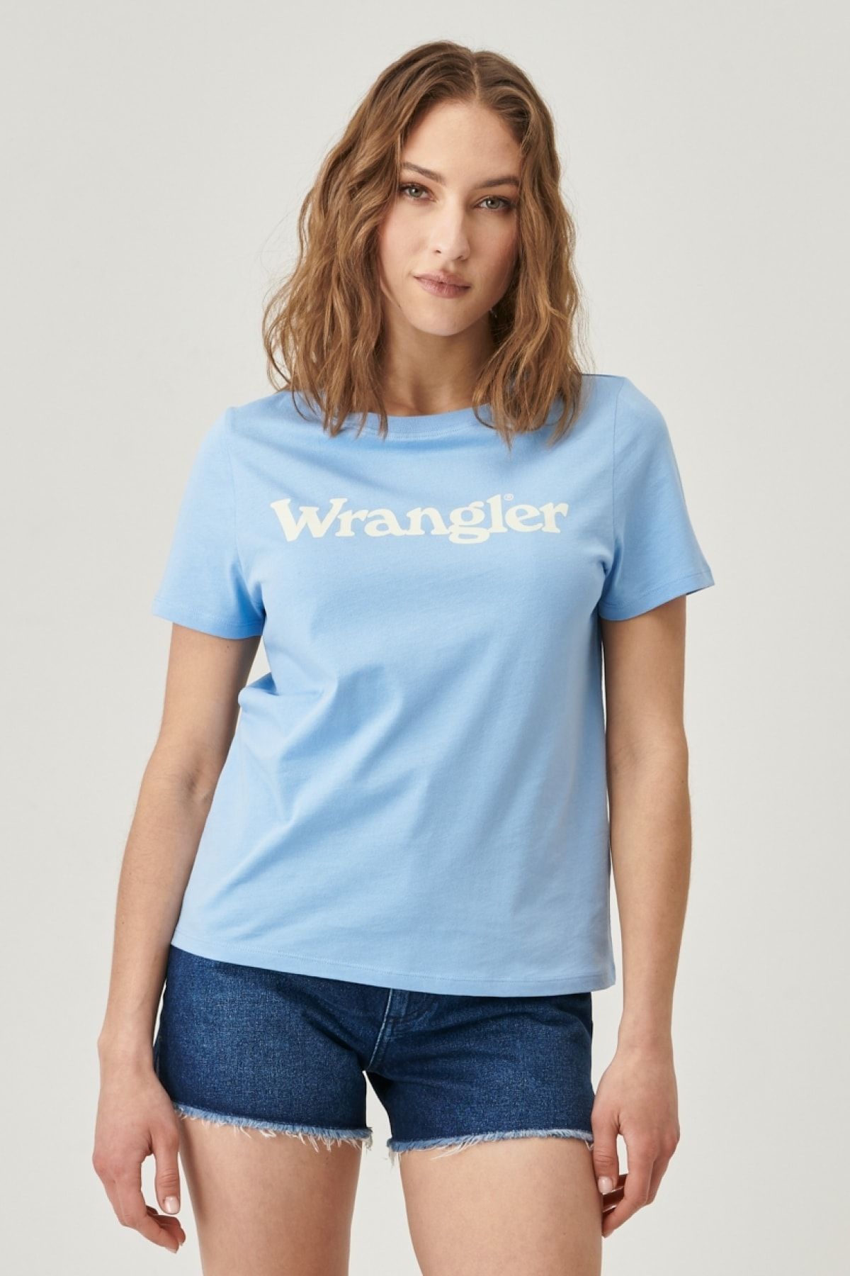 Wrangler Regular Fit Normal Kesim Bisiklet Yaka %100 Pamuk Açık Mavi Kadın T-shirt