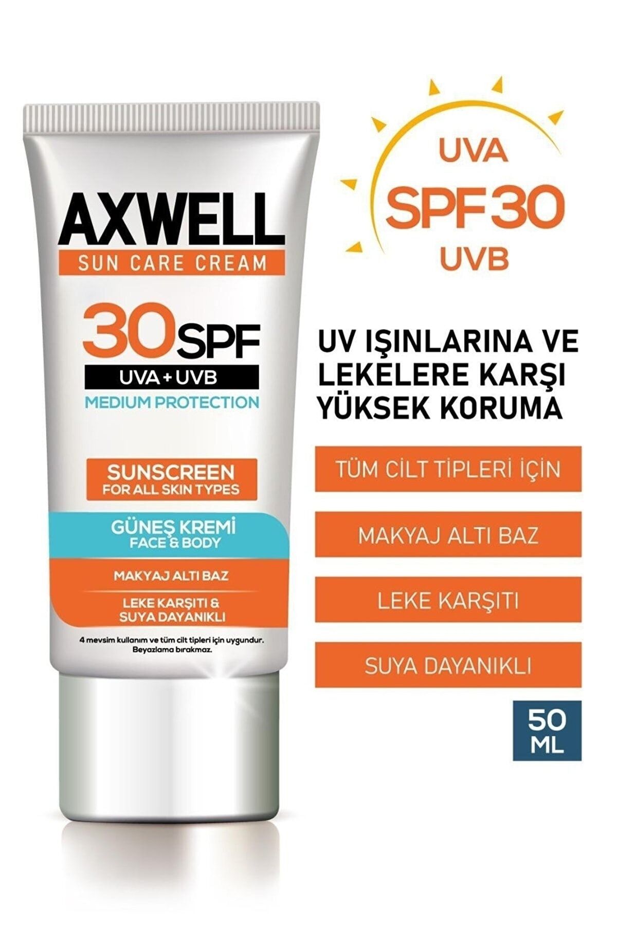 AXWELL Sun Care Cream Güneş Kremi Yüksek Koruma 30 Spf 50ml