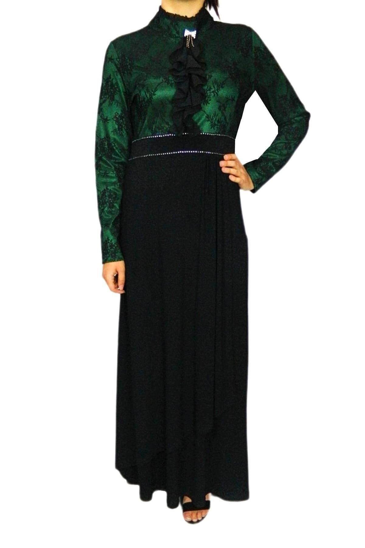 Sembol Kadın Yeşil Vivendi Fırfırlı Hakim Yaka Elbise Ww8244