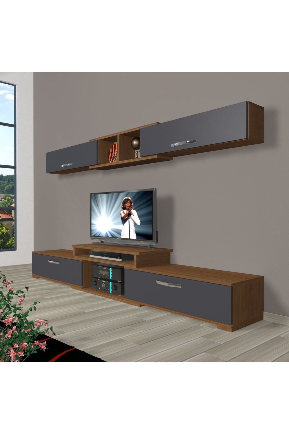Decoraktiv Flex 5 Mdf Tv Ünitesi Tv Sehpası - Ceviz - Antrasit