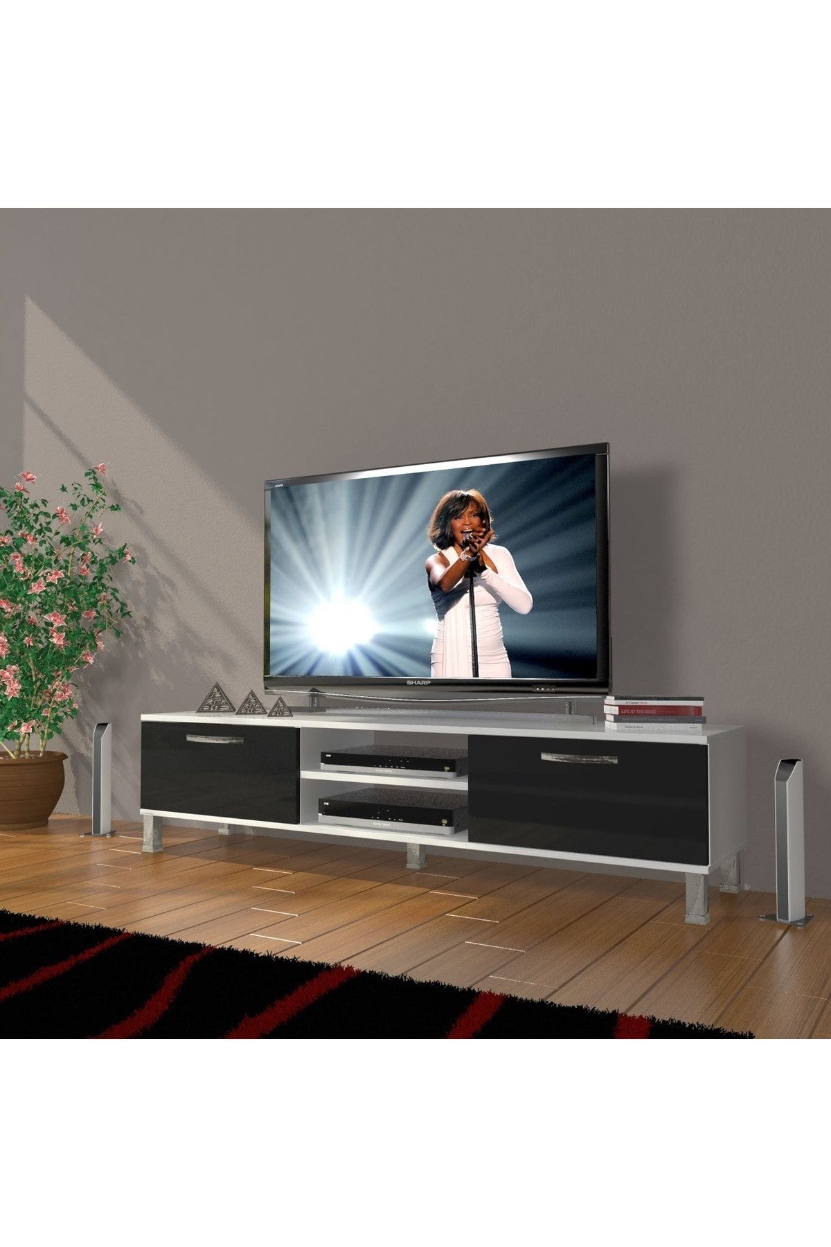 Decoraktiv Eko 140 Slm Dvd Krom Ayaklı Tv Ünitesi Tv Sehpası - Beyaz - Siyah