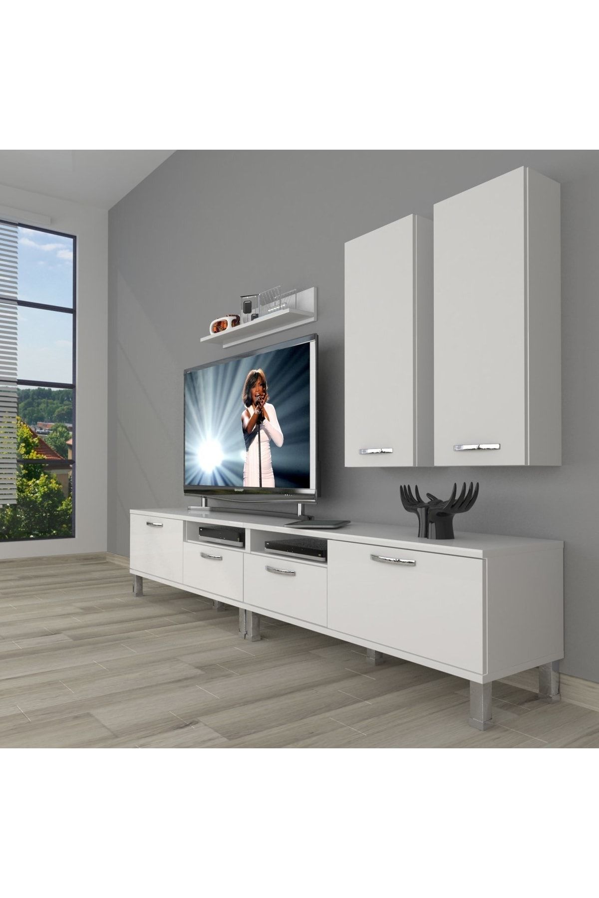 Decoraktiv Eko 5220d Slm Krom Ayaklı Tv Ünitesi Tv Sehpası - Parlak Beyaz