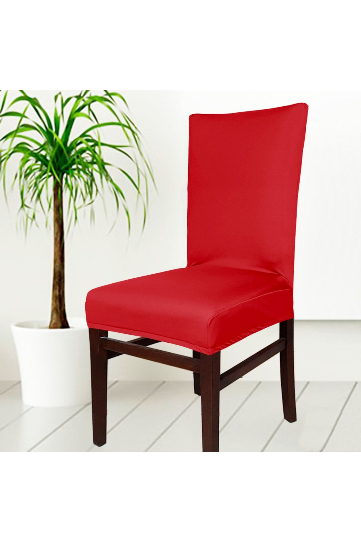 abeltrade Sandalye Kılıfı Kaliteli Mikro Kumaş Kırmızı Rengi Standart Kare Sandalyelere Uygun. 1 Li