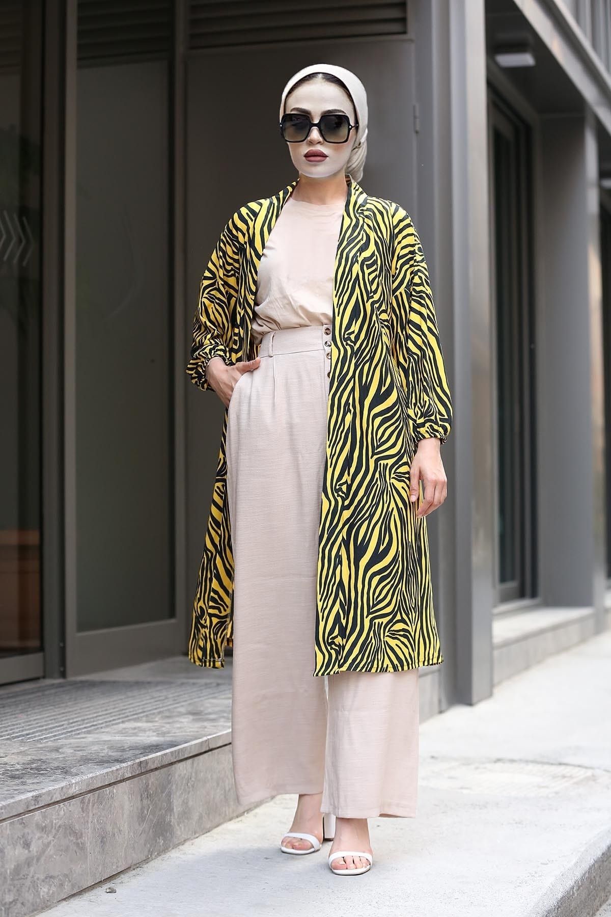 Miezza Kadın Zebra Desenli Kimono