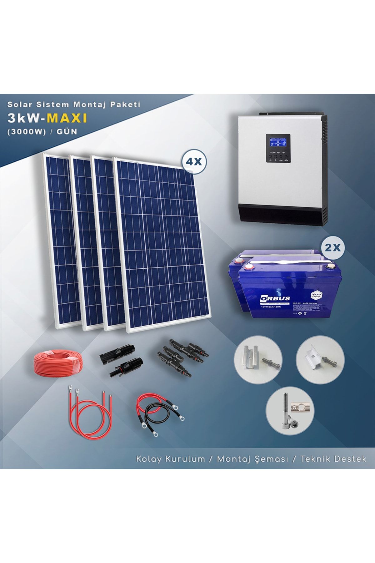 MAtech 3 Kw Maxı Solar Paket Sistem (3000w/gün)