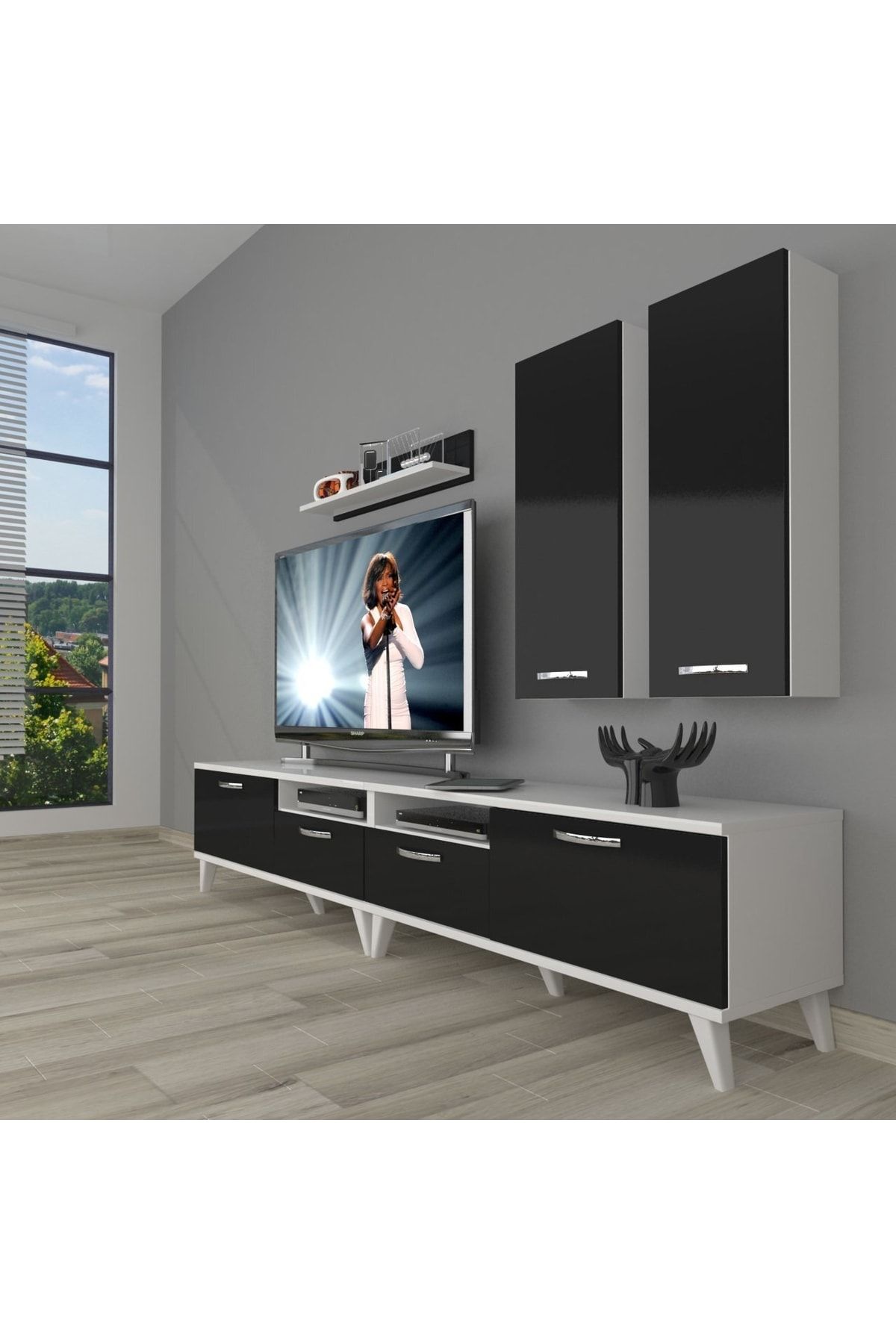 Decoraktiv Eko 5220d Slm Retro Tv Ünitesi Tv Sehpası - Beyaz - Siyah