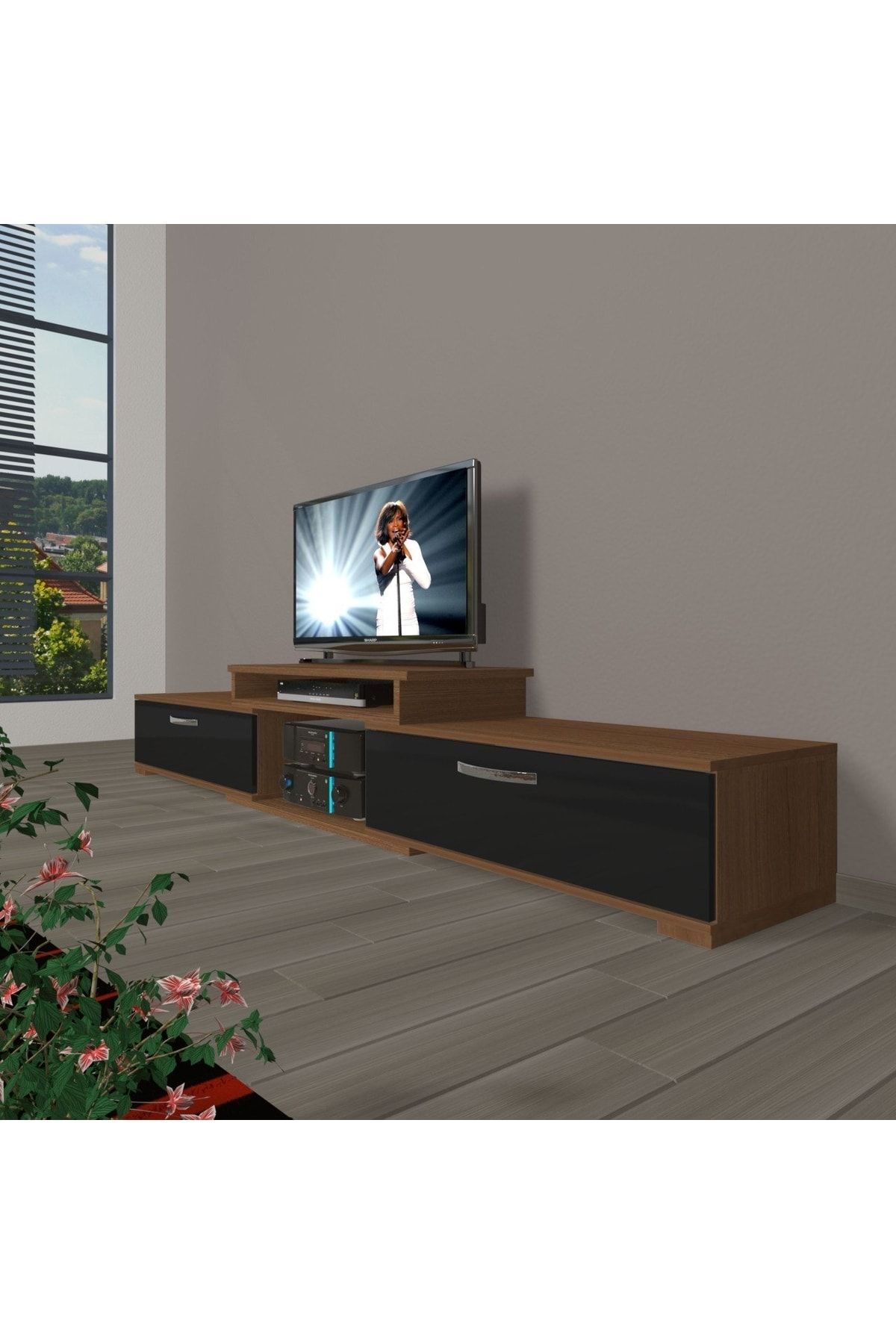 Decoraktiv Flex 4 Slm Tv Ünitesi Tv Sehpası - Ceviz - Siyah