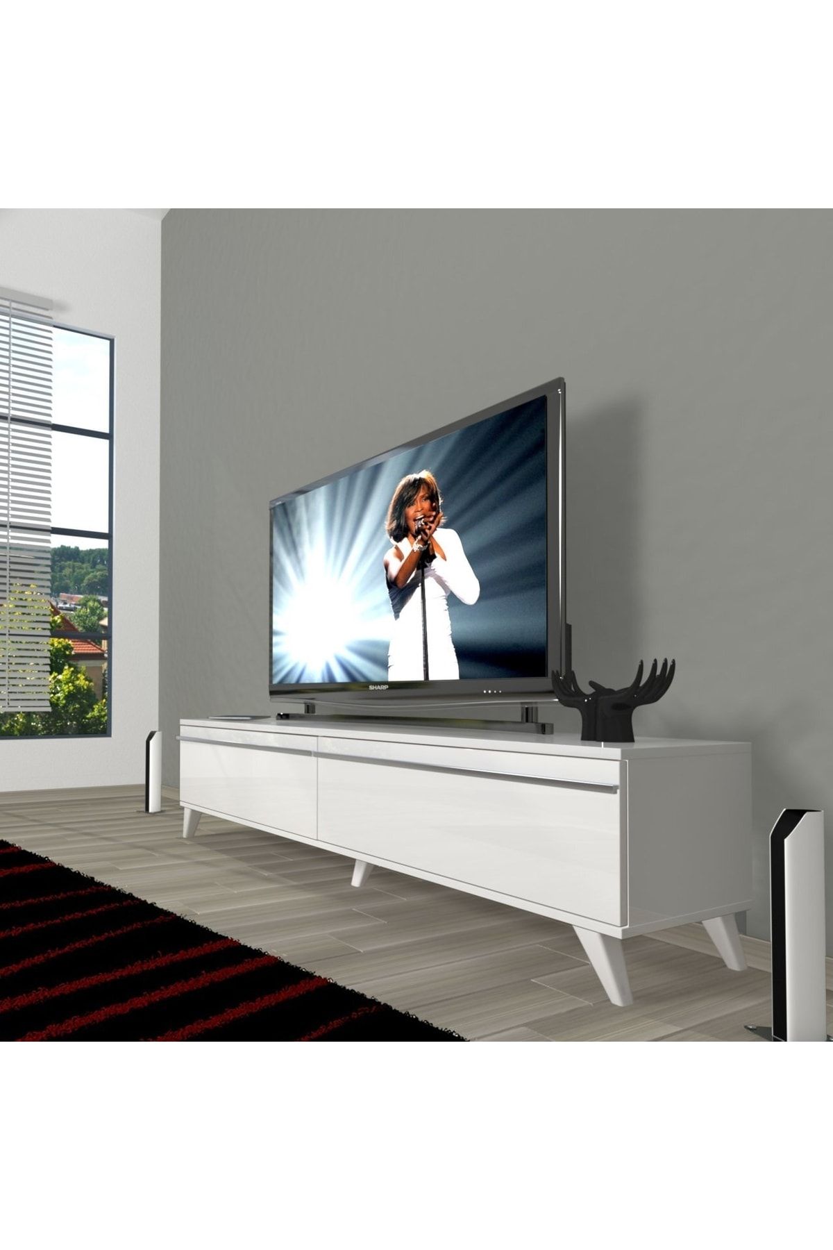 Decoraktiv Eko 140t Mdf Retro Tv Ünitesi Tv Sehpası - Parlak Beyaz
