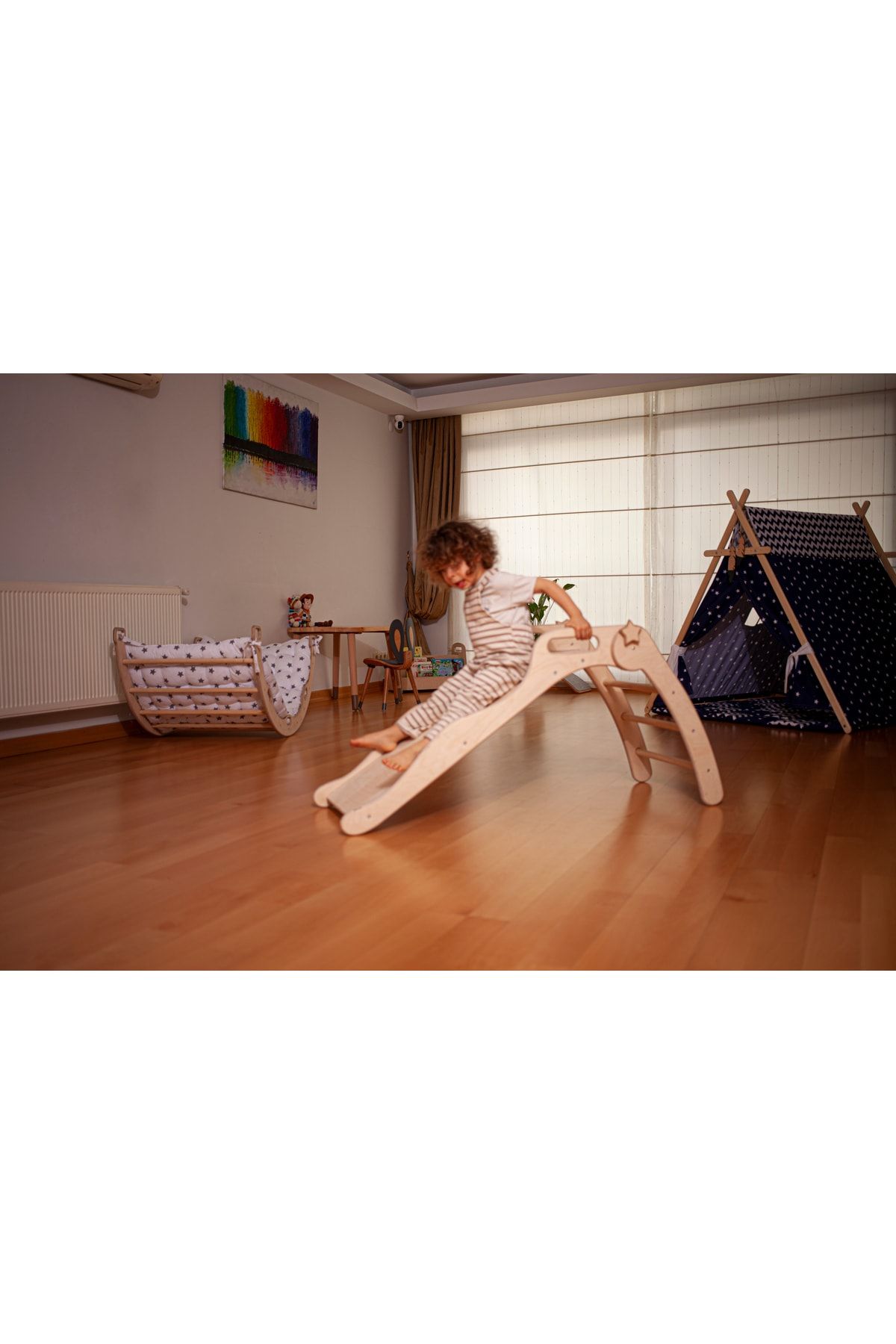 KIDOPPO Pikler Kaydırak Montessori Ahşap Oyuncak | 3 Basamaklı Eğlence Kaydırağı | Çocuk Odası Için Kaydırak