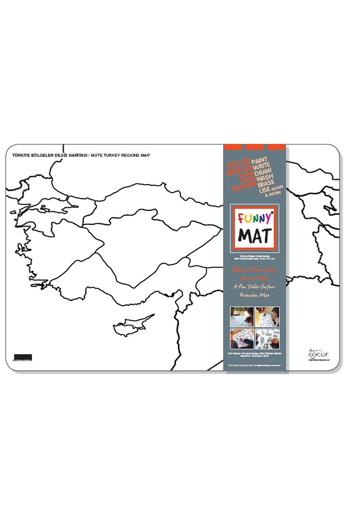 Akademi Çocuk Funny Mat - Türkiye Bölgeler Dilsiz Haritası 33,5x48cm
