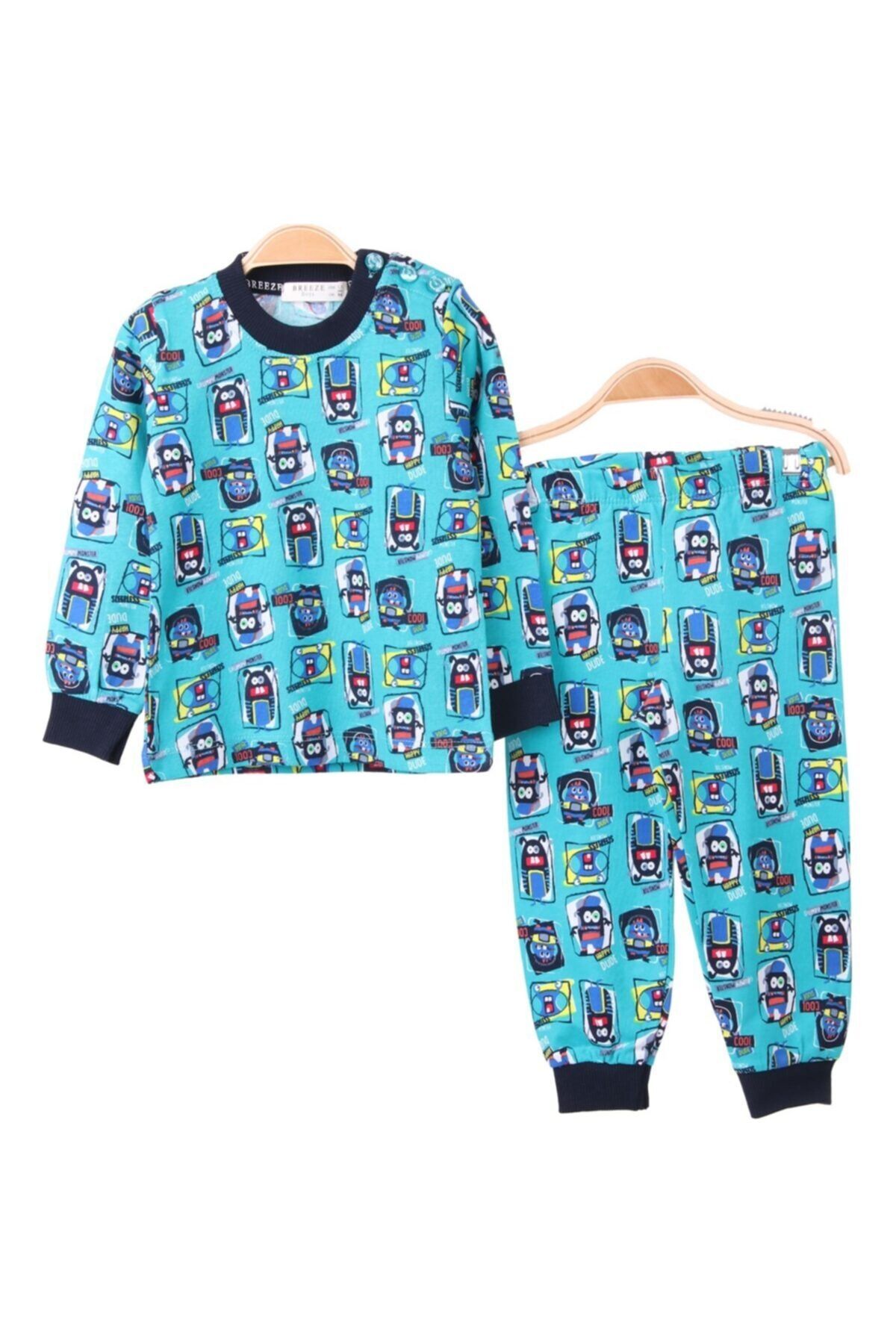 Breeze Erkek Bebek Pijama Takımı Desenli Turkuaz (1.5 Yaş)