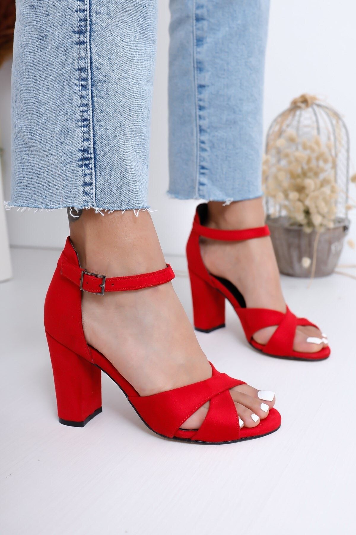 Hayalimdeki Ayakkabı Jany Topuklu Kırmızı Süet Ayakkabı