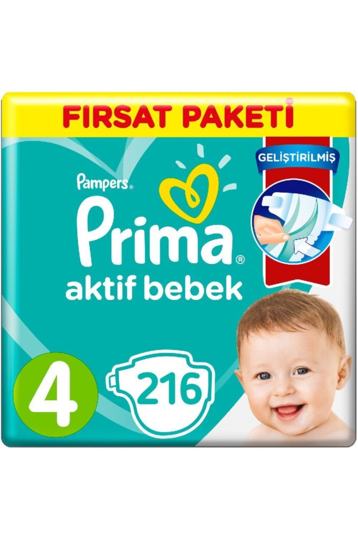 Prima Bebek Bezi Aktif Bebek 4 Beden 9-14 Kg 4×54=216 Adet