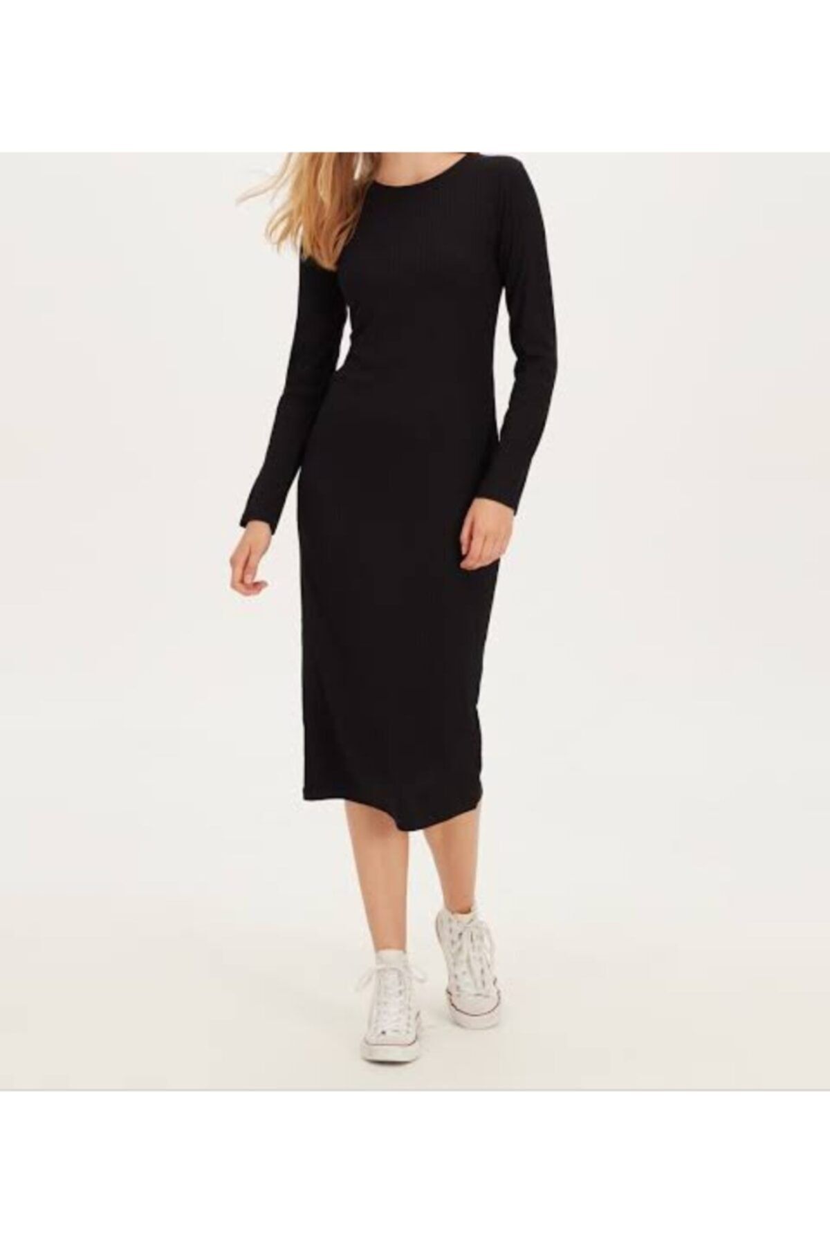 Moda Tekcan Kadın Siyah Diz Altı Kalem Elbise