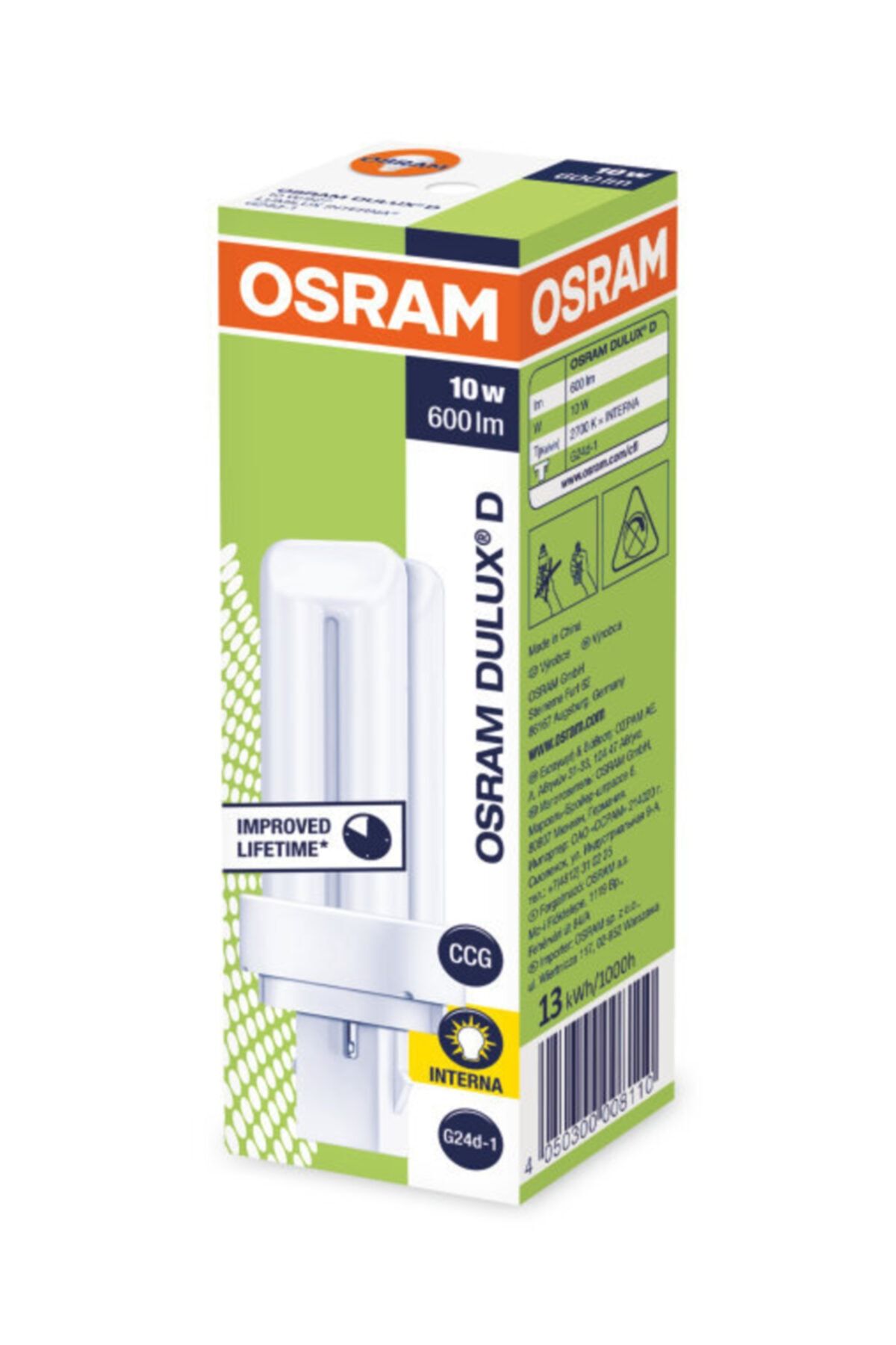 Osram Dulux D 10w Açık Sarı Işık Geçme Soketli Lamba - 2pın - Dd.10/31-830