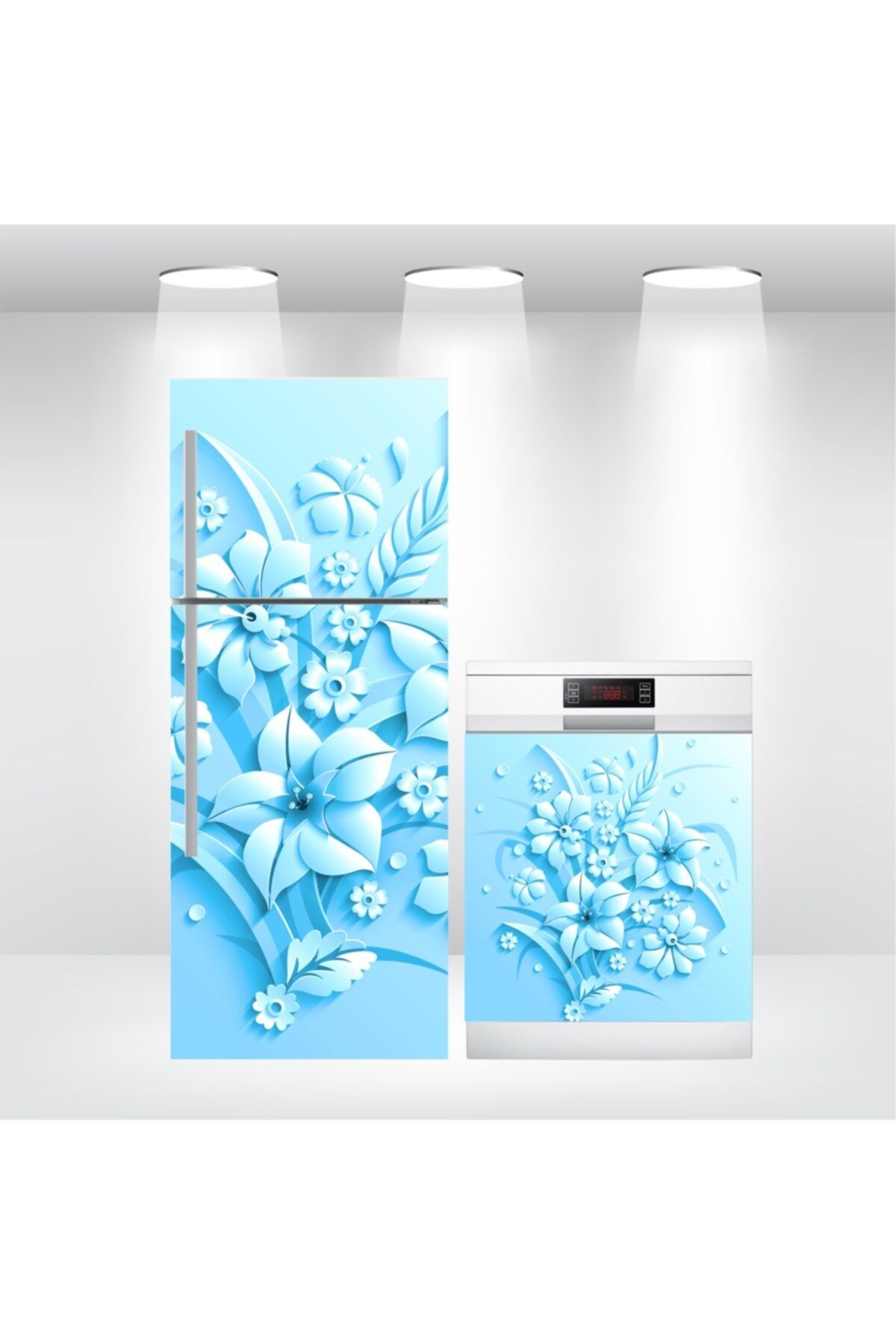 Bigaimaj Buzdolabı-bulaşık Makinesi Kapak Folyo Kaplama 3d Çiçek Ikiliset