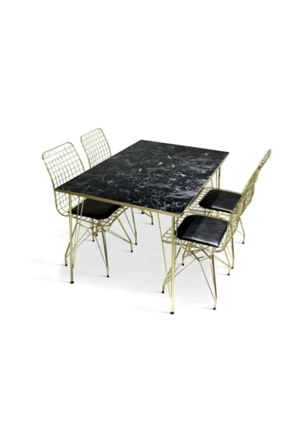 Avvio 70x110 Rixo Yemek Masası Takımı-mutfak Masası Takımı-siyah Mermer Desen Gold