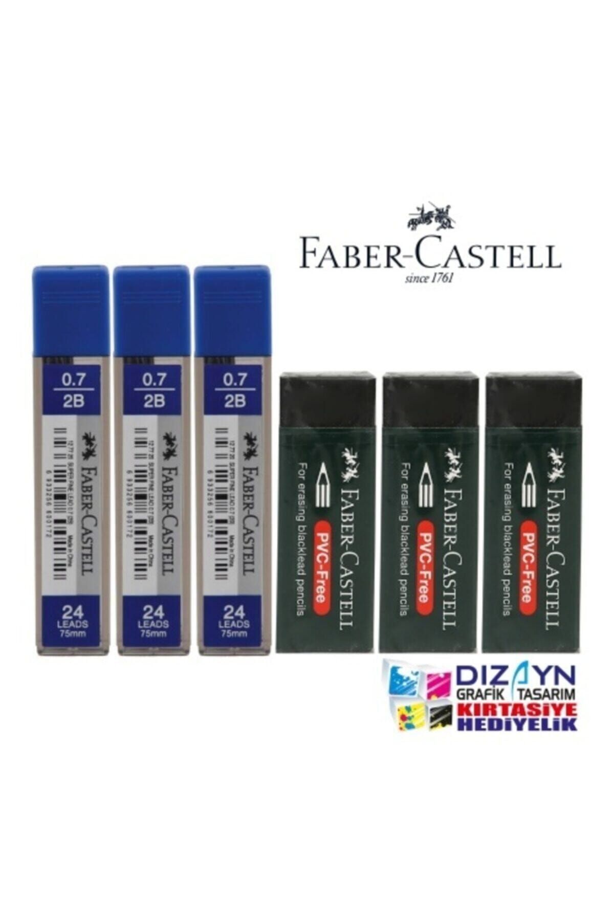 Faber Castell 3 Adet 0,7 Min 2b + 3 Adet Büyük Siyah Silgi Set