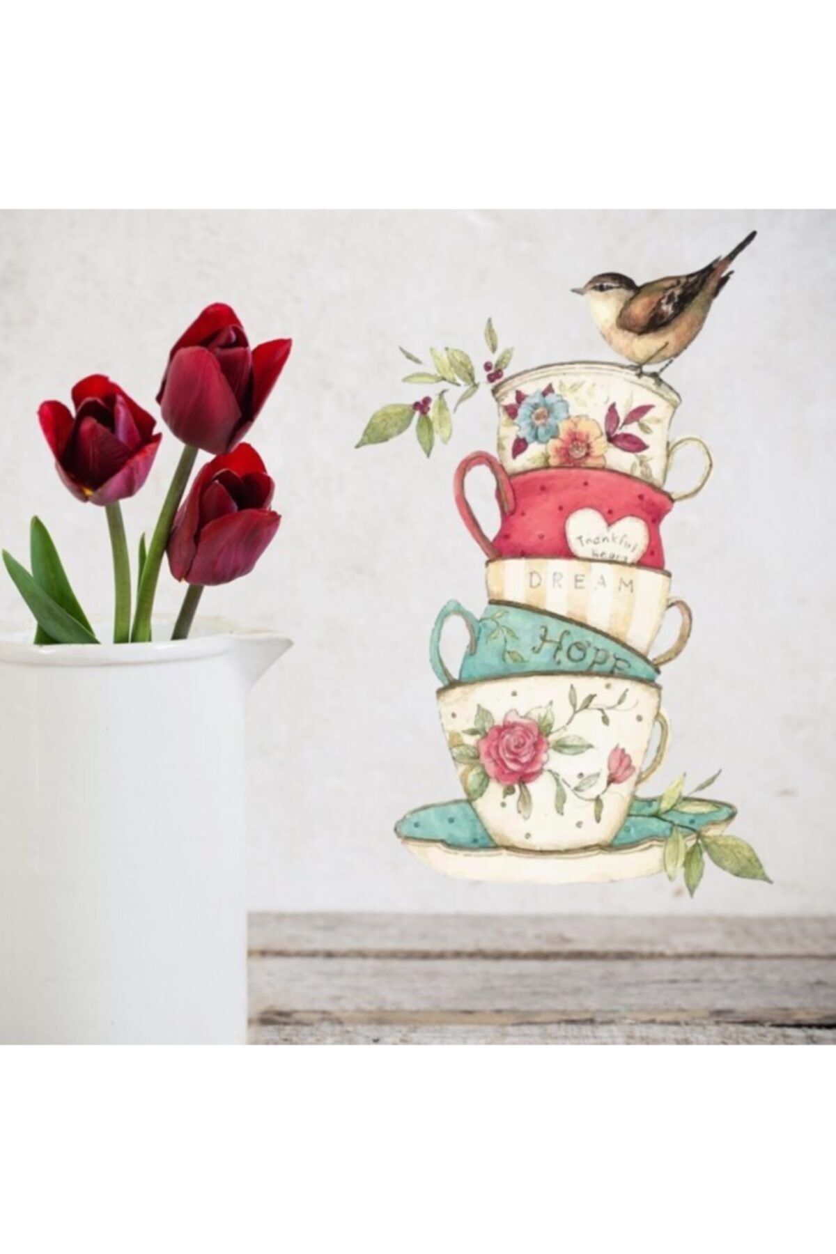 Fec Reklam Çay Fincanı Kuş Sevimli Mutfak Dekoru Sticker