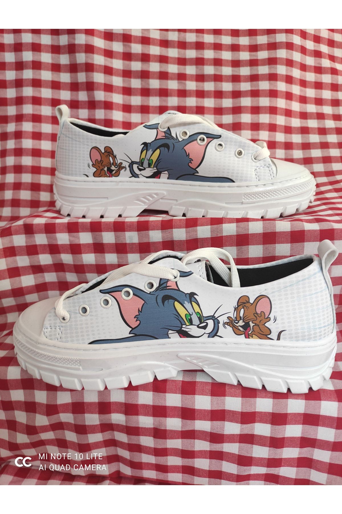 Merve Gurdal Özel Tasarım Kadın Tom Ve Jerry Beyaz Sneaker Ayakkabı