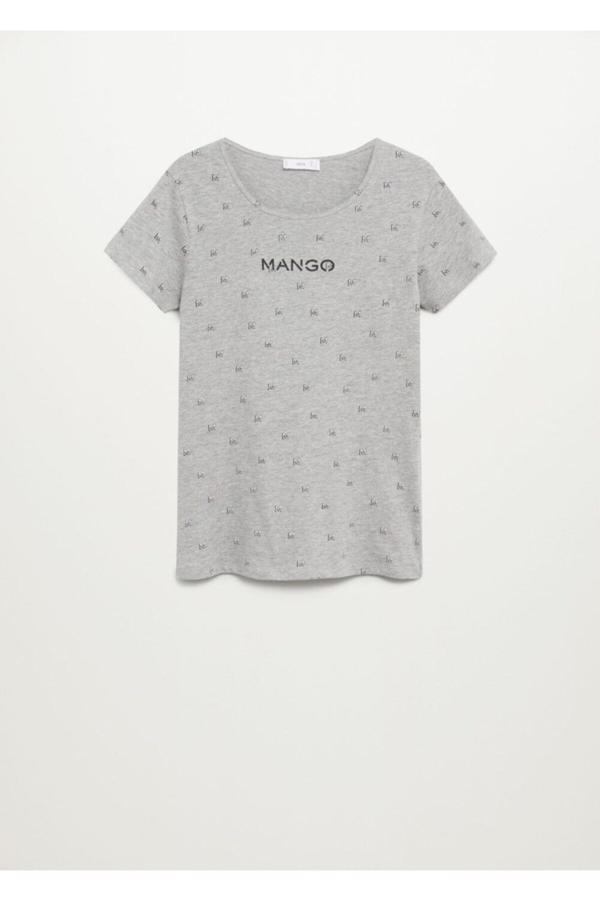 MANGO Kadın Gri Logo Baskılı Tişört
