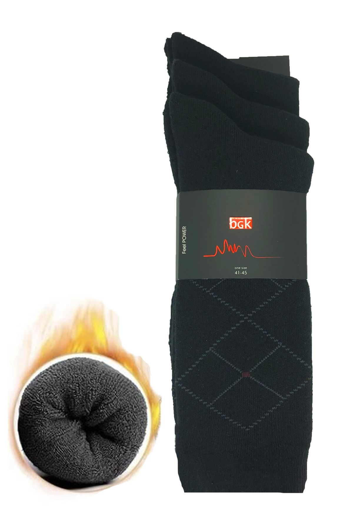 BGK Erkek 3'lü Kışlık Termal Çorap Siyah Yıkamalı Pamuklu