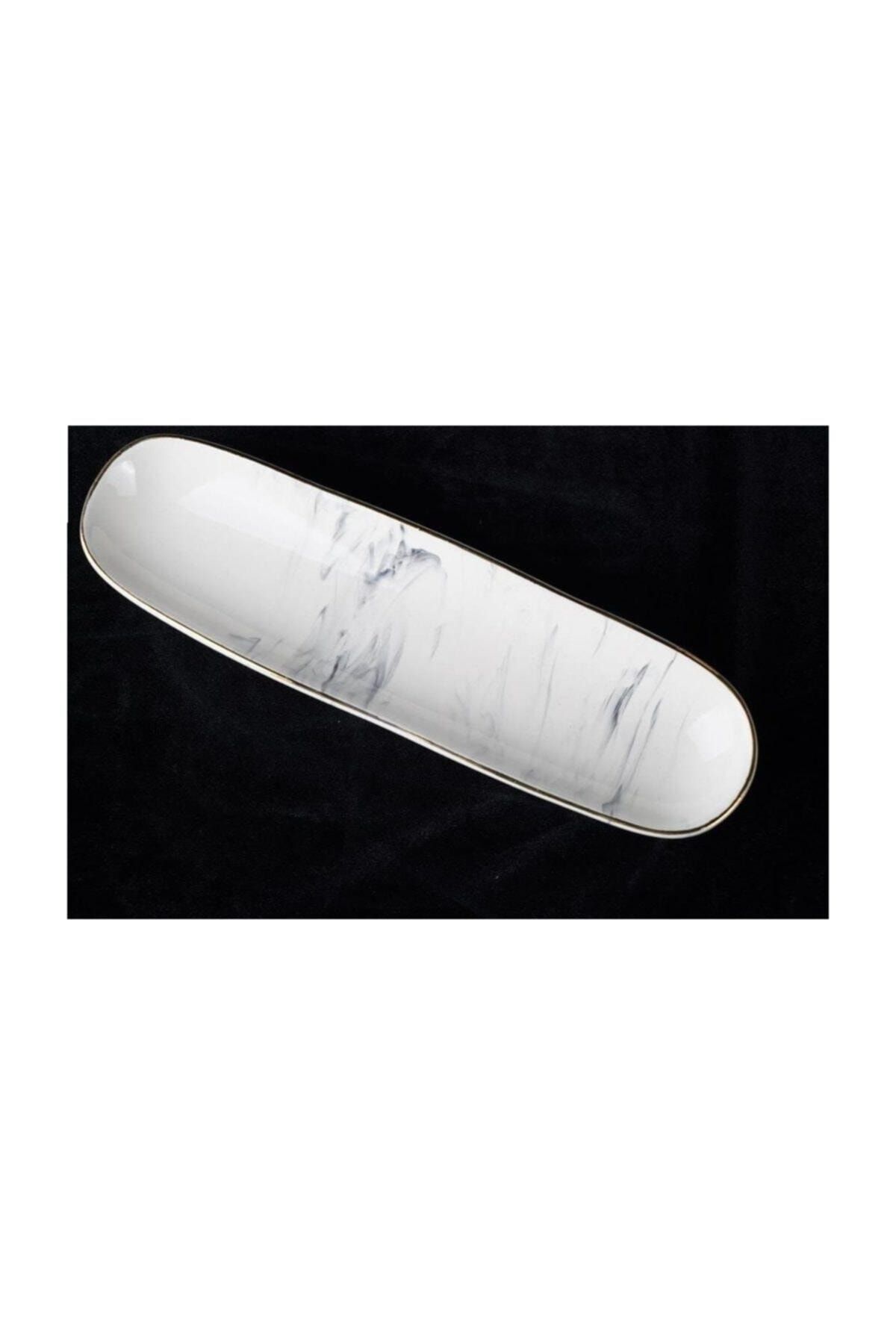 Zücev Mermer Serisi Beyaz 22cm Porselen Oval Zeytinlik/kayık 22zs-05