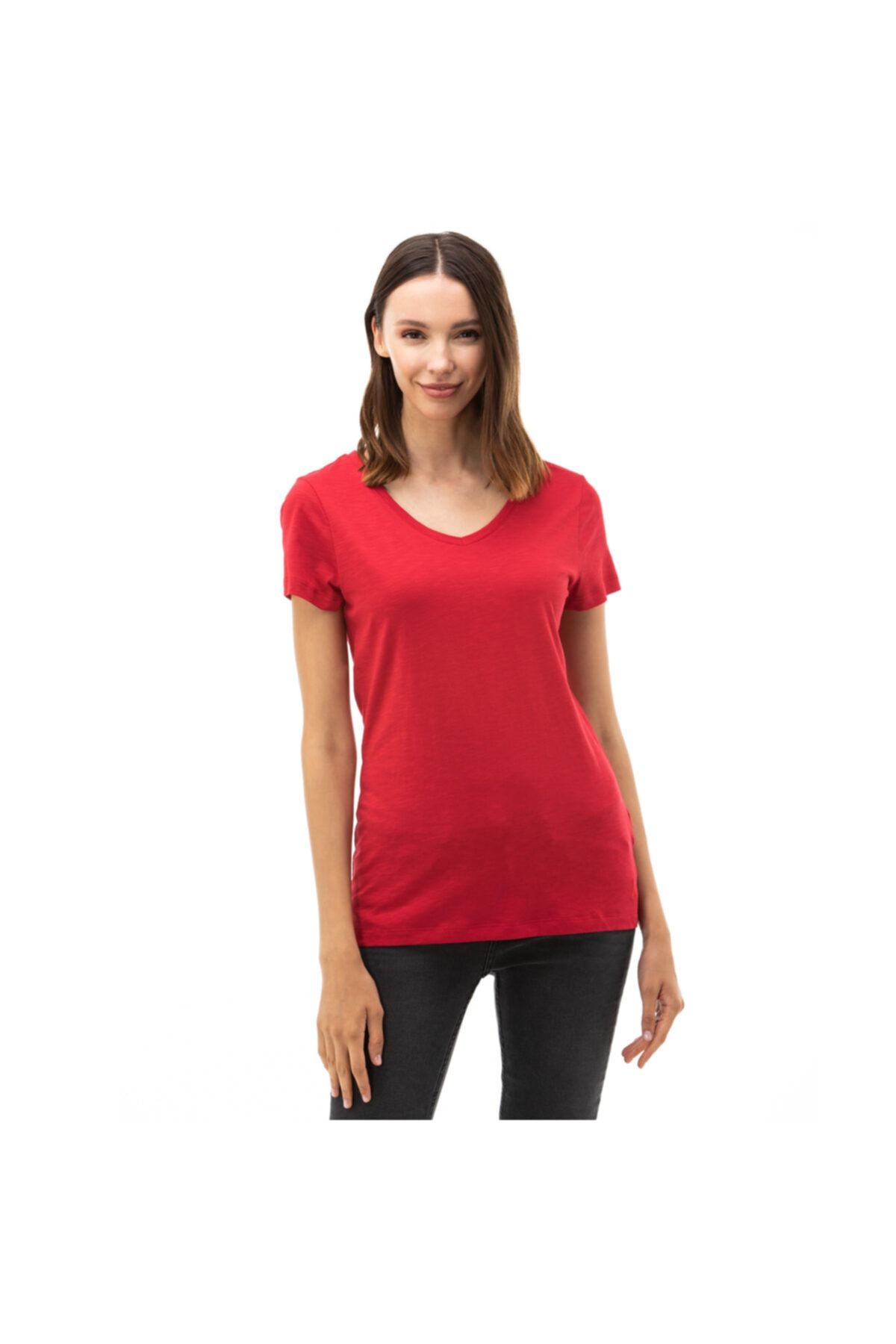 Nautica Kadın Kırmızı V-yaka T-shirt