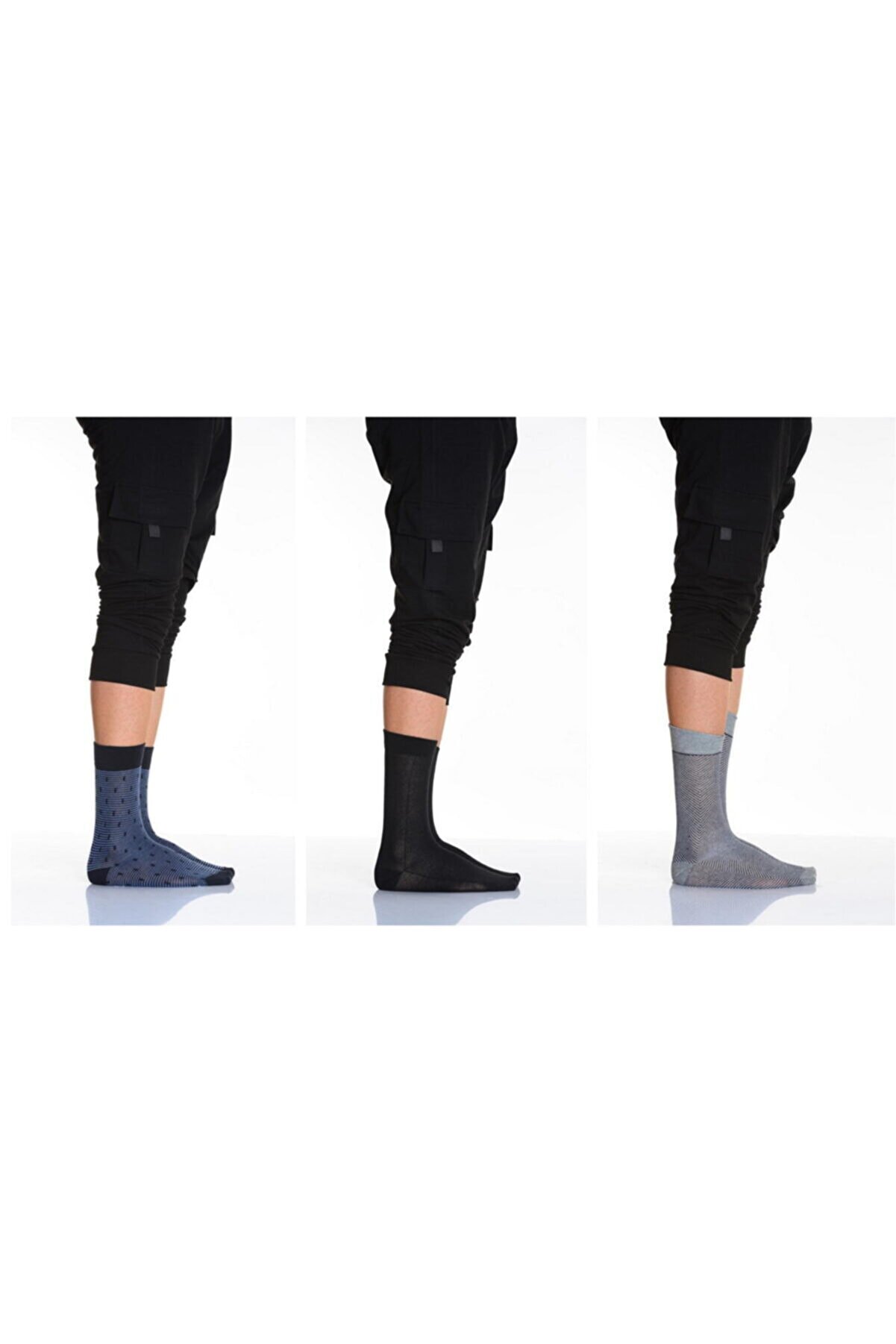 Lateks Çorap Idilfashion 3'lü Desenli-düz Karışık Erkek Soket Çorabı-2