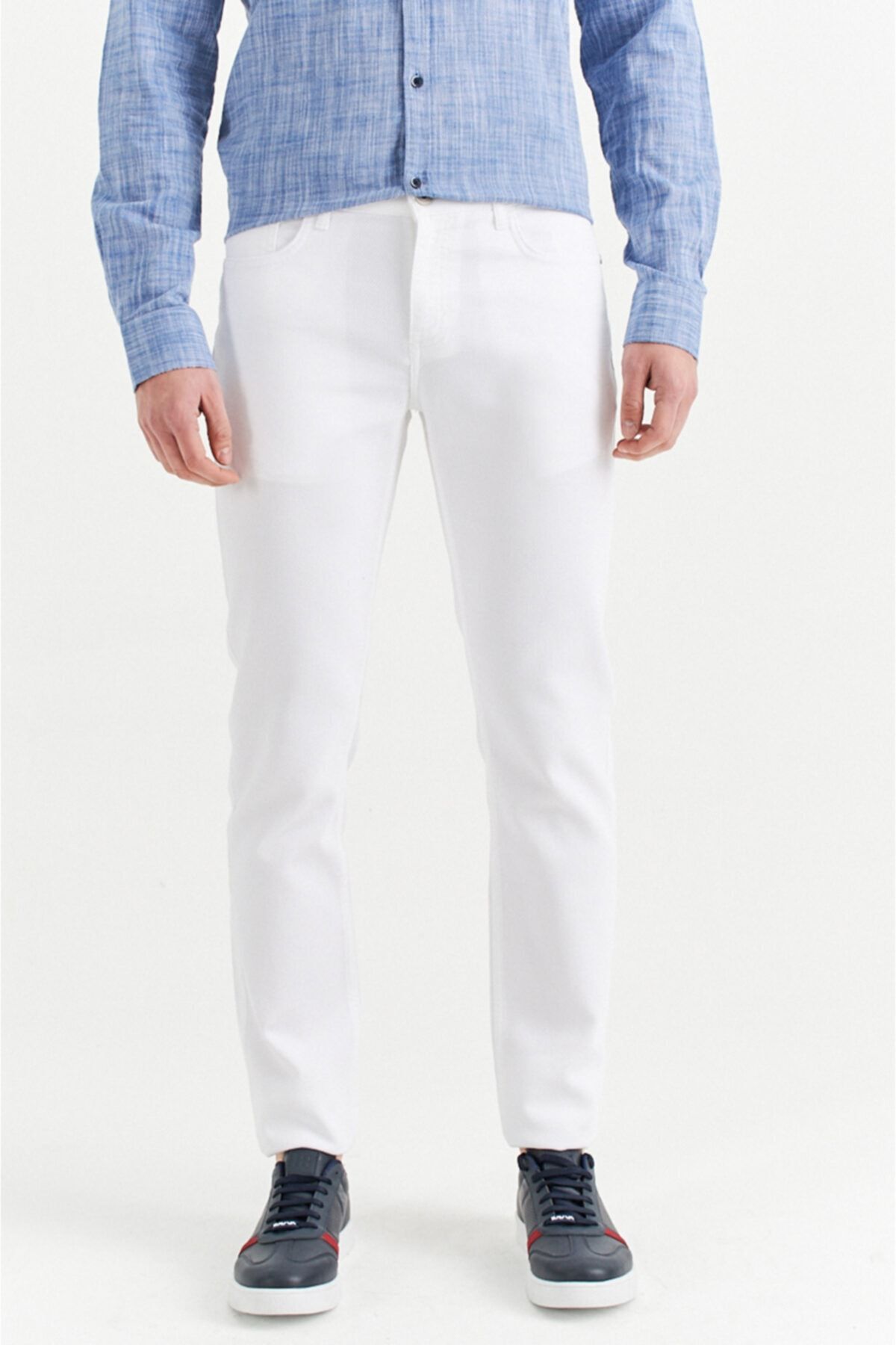 Avva Erkek Beyaz 5 Cepli Armürlü Slim Fit Pantolon A01y3044