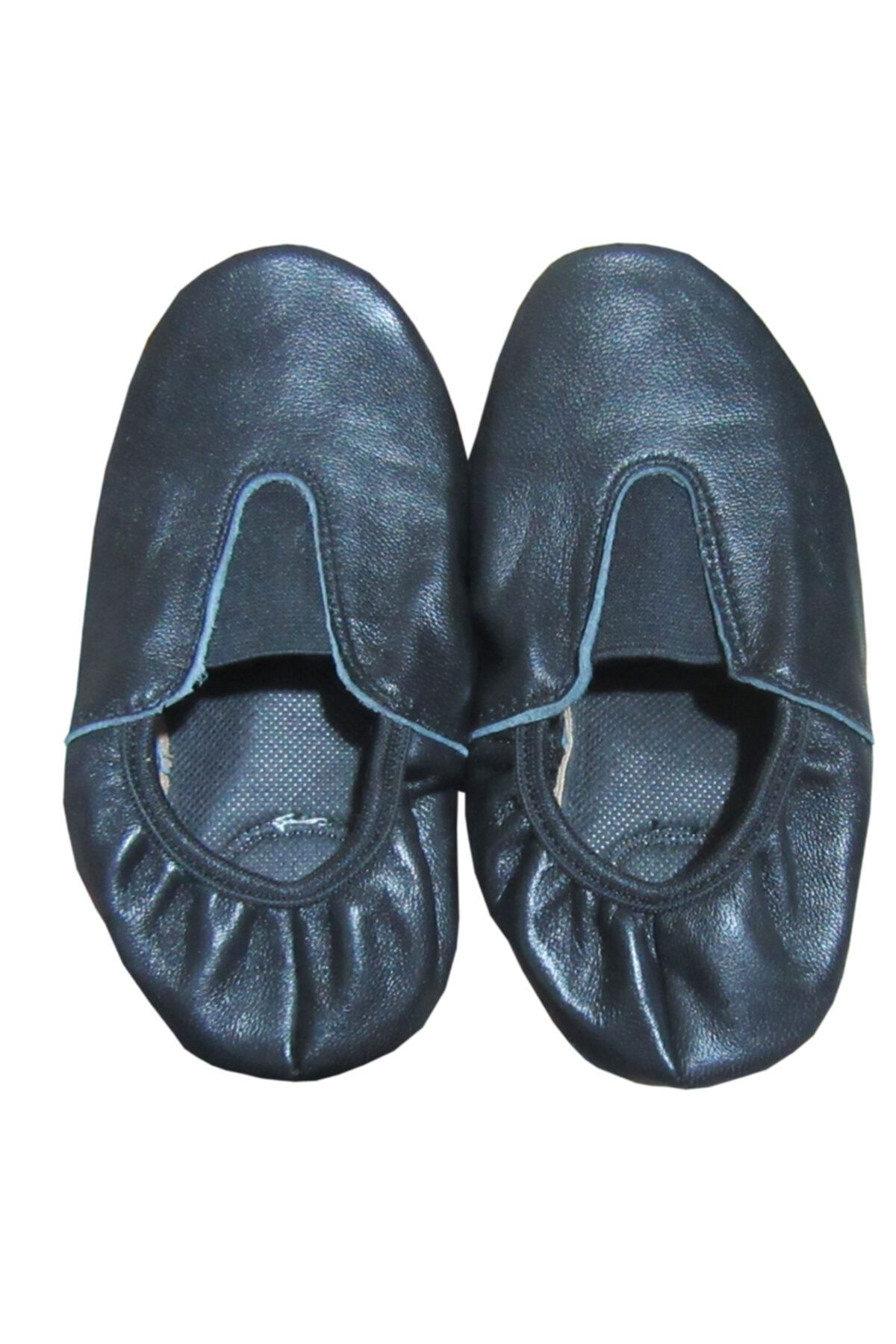 salarticaret Deri Pisipisi Siyah Renk Deri Tabanı Kaydırmaz Bale Ayakkabısı