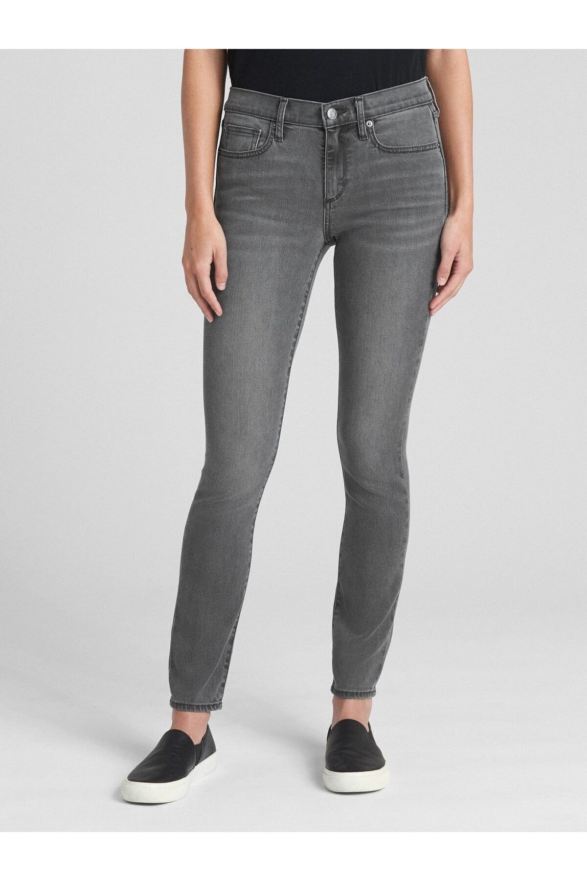GAP Kadın Gri Soft Wear Orta Belli True Skinny Jean Pantolon